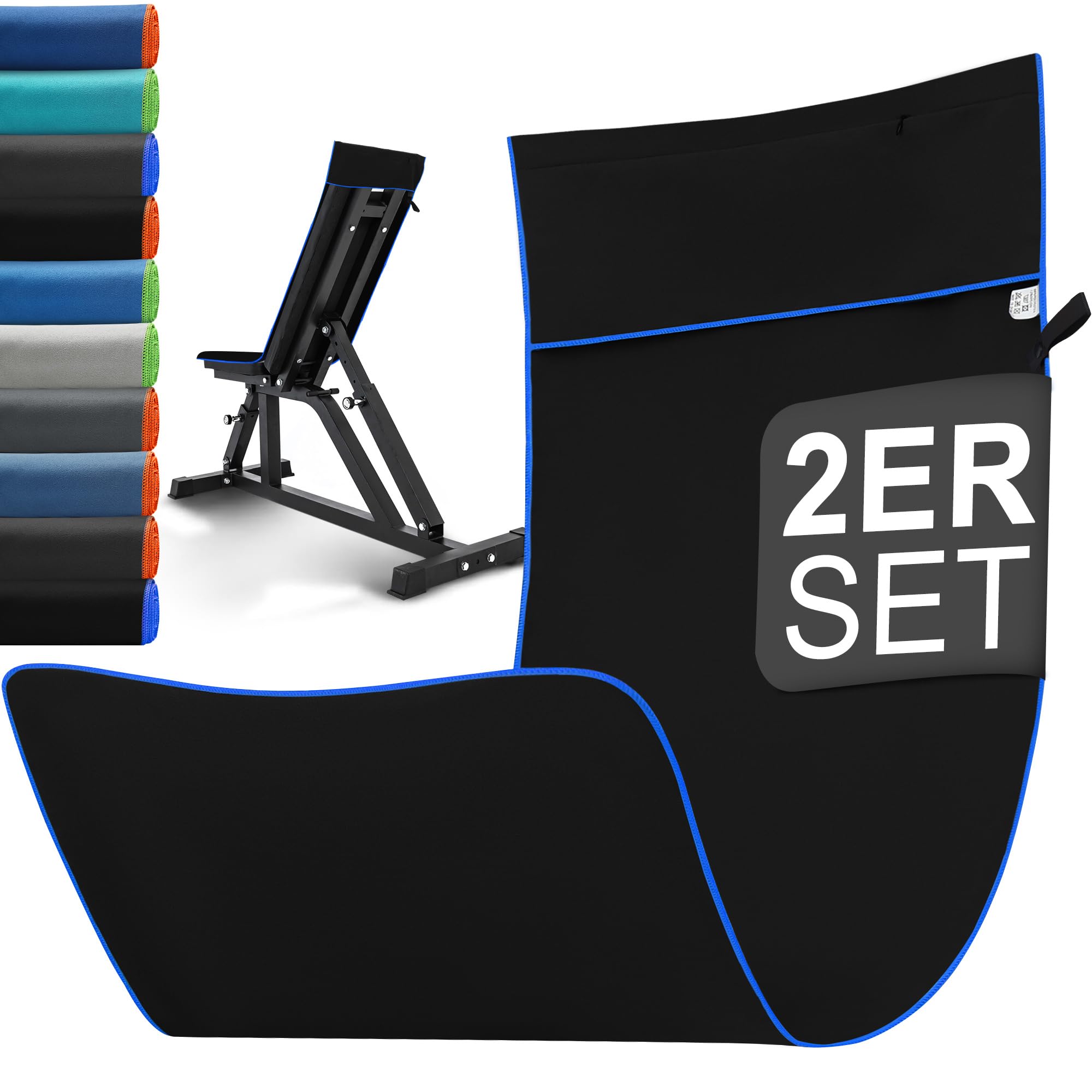Jokisa Fitness Handtuch 2er Set, 120x50cm Gym Handtuch mit Reißverschlusstasche, Microfaser Sporthandtuch Fitnessstudio Kompakt & Schnelltrocknend für Training, Camping, Reise