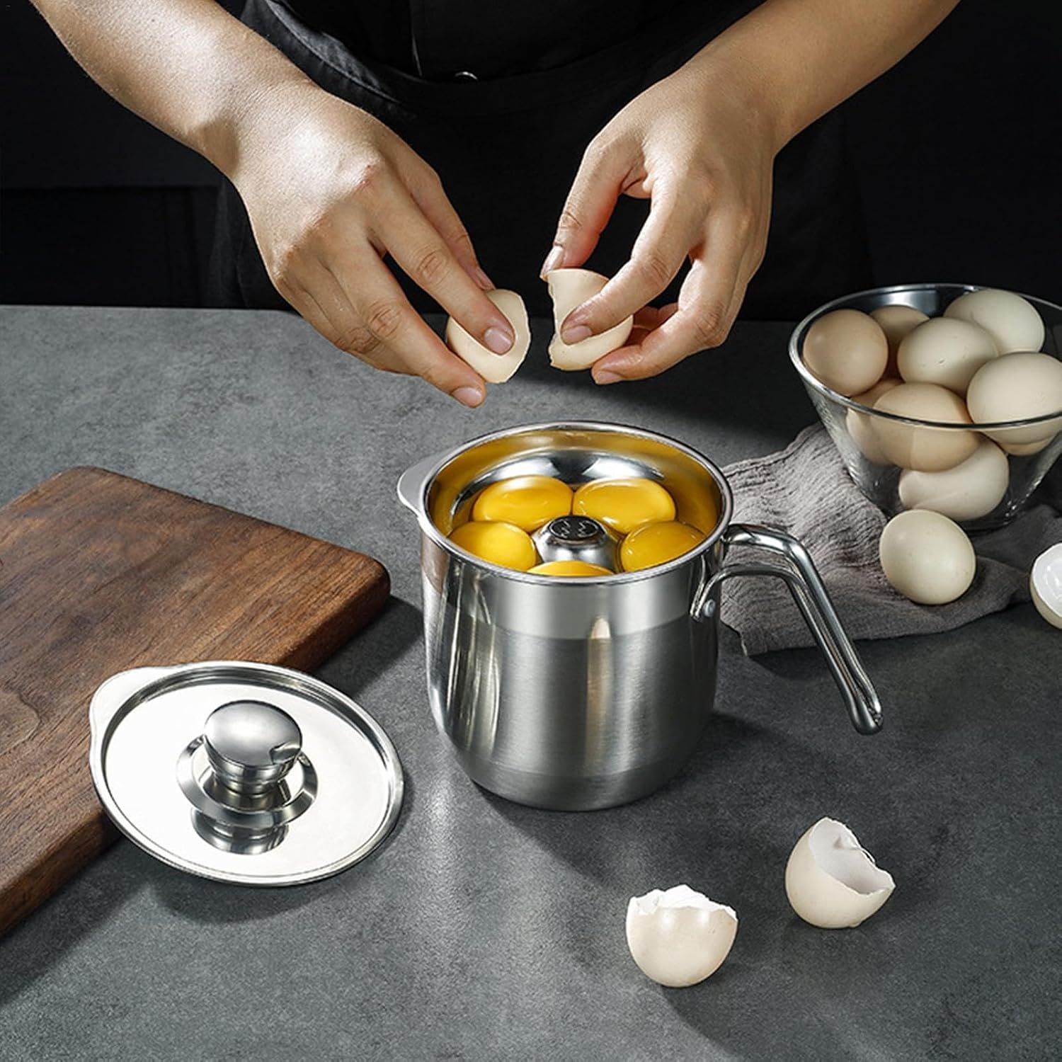 Egg Separator Stainless Steel Cup Handle Lid