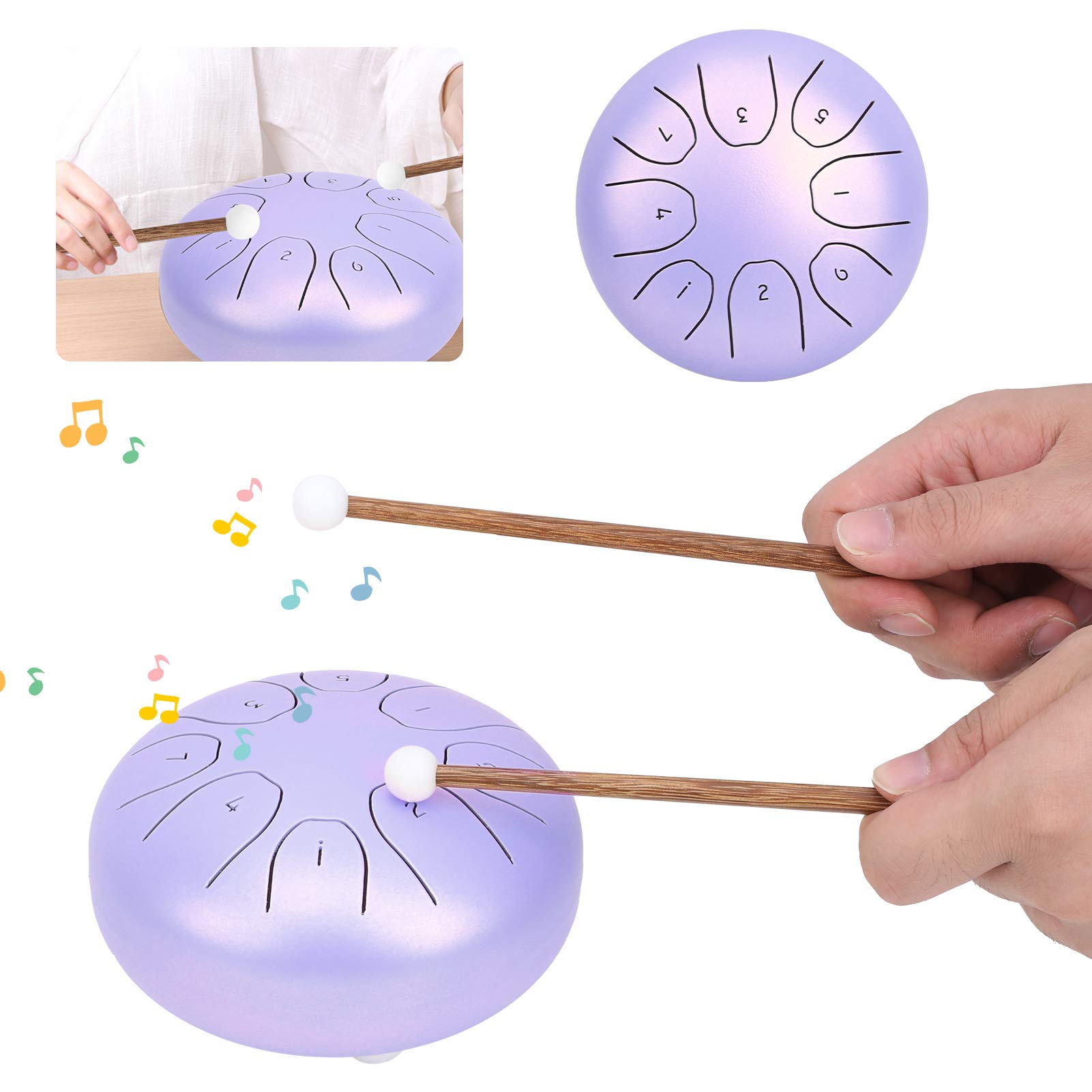 Jeanoko Tamburo Etereo da 5,5 Pollici con Tono Puro, Progettato per Musicisti e Appassionati, Materiale in Acciaio Al Carbonio, Include Borsa e Bacchetta, Perfetto per il Relax (Viola)