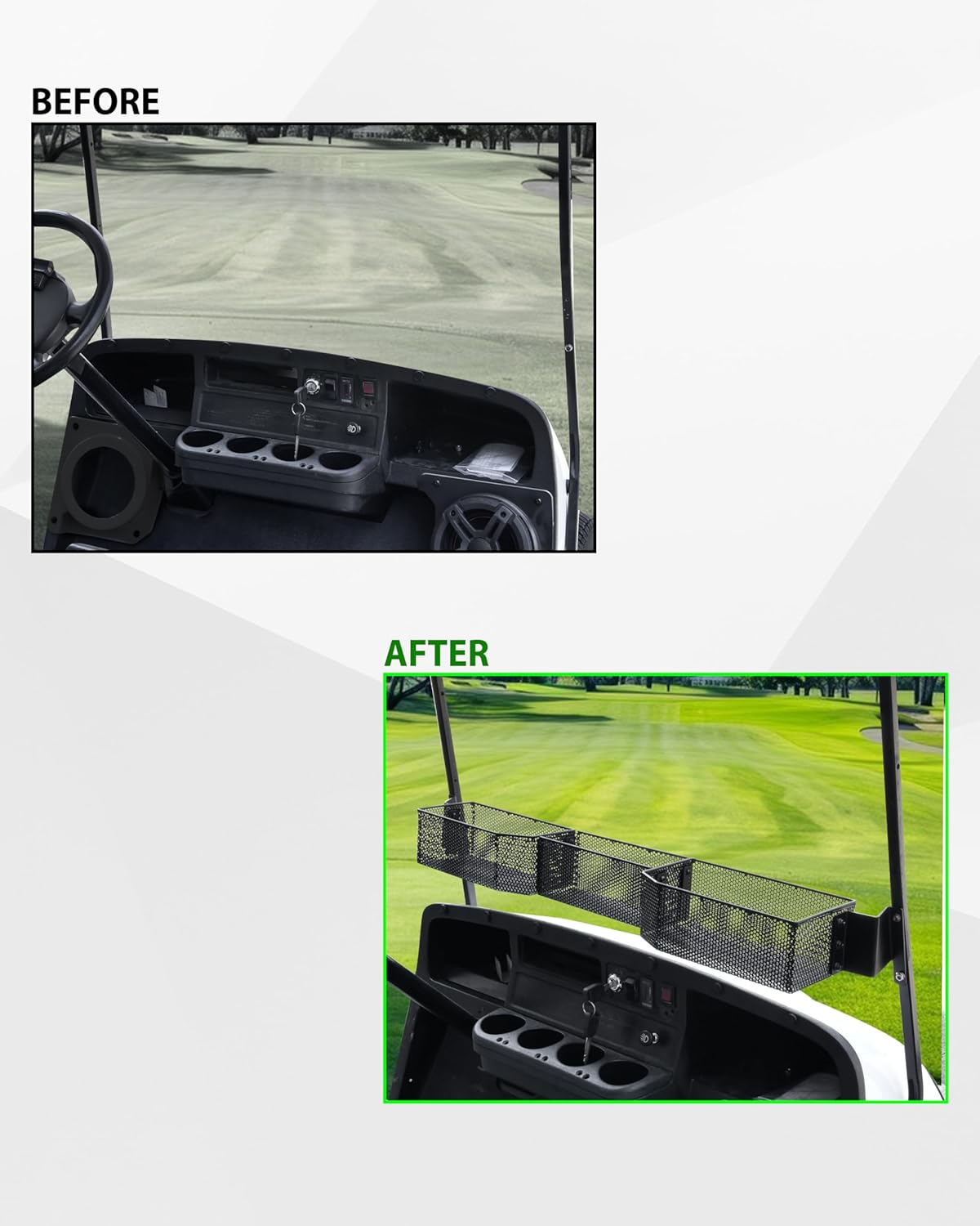 SAUTVS Inner Front Storage Basket Compatible with E-Z-GO TXT Accessories, Combined Front Inner Dash Tray Storage Organizer Compatible with EZGO TXT, No Drilling, Larger Compartment