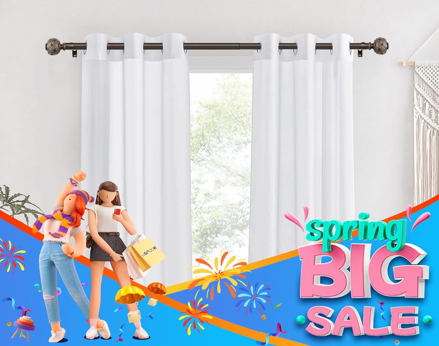 2 Pack Curtain Rod 32 to 58 Inches (2.6 to 4.8 ft), USFOOK 7/8 Inch Telescoping Splicing Curtain Rods for Windows 20 to 53 Inch, Bronze Drapery Rod with Leaf Finials