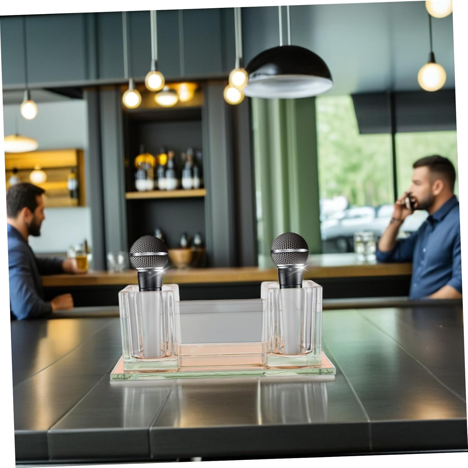 Toyvian Acrylic Microphone Stand Holder Elegant Mic Support Rack for Karaoke Parties Events Height Stable Base for Desktop Storage Organizer