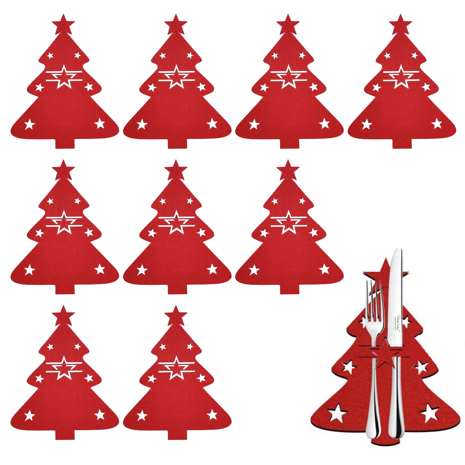 Navidad Bolsa De Cubiertos, Porta Cubiertos Navideños Bolsas, Bolsa Para Cubiertos Navidad, Árbol De Navidad Soporte De Cubiertos Para Decoración De La Mesa Navideña, 10pc