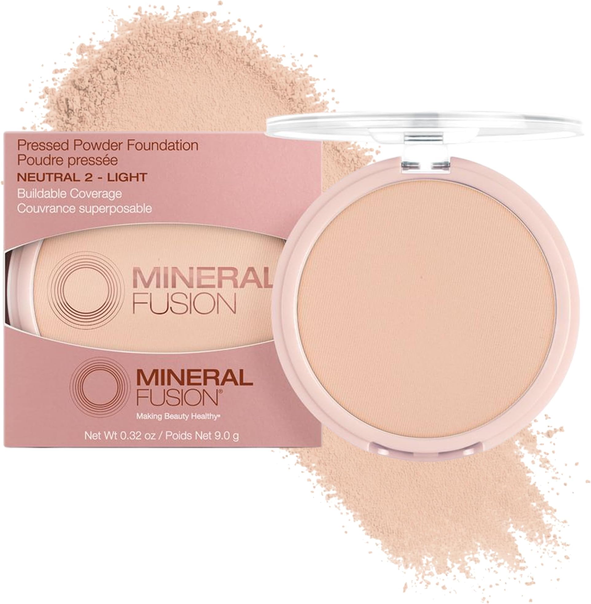 Pressed Powder Foundation, Neutral 2 - Fair/Med Skin w/Neutral Undertones, Age Defying Foundation Makeup with Matte Finish, Talc Free Face Powder, Hypoallergenic, Cruelty-Free, 0.32 Oz