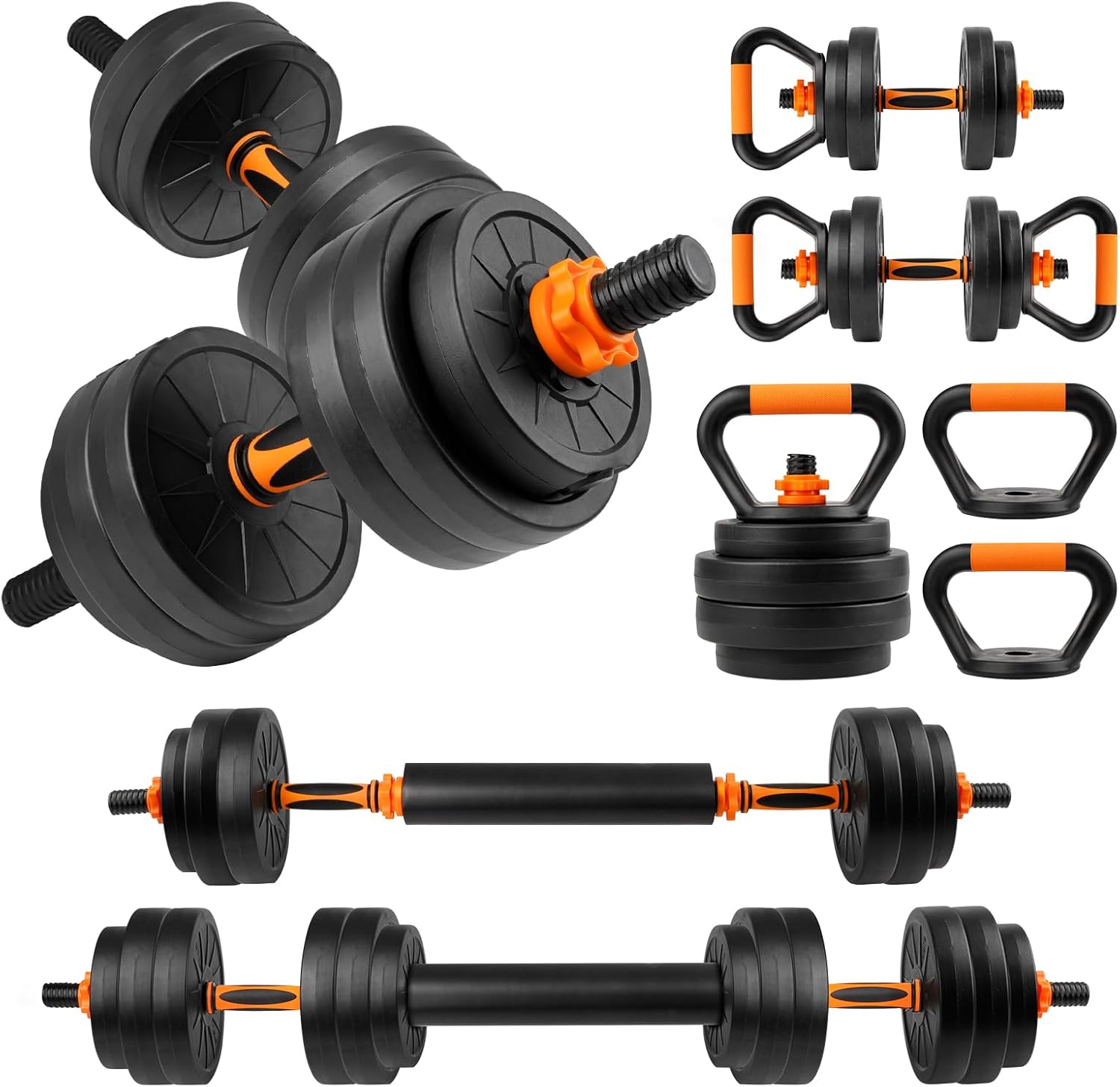 FITPLAM Conjunto De Halteres Ajustáveis, Conjunto De Pesos Livres De 25 Kg Com Porca Atualizada, Conjunto De Peso 4 Em 1 Usado Como Kettlebells, Haltere, Suporte Push-up, Exercício Físico Para