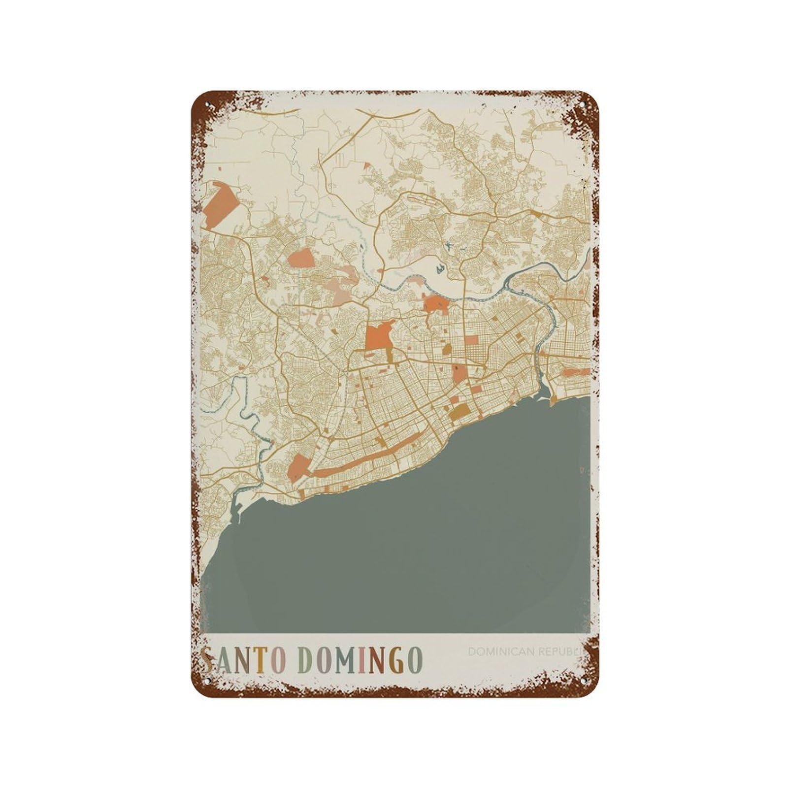xiaoxiaoshen Santo Domingo Map Dominican Republic Travel Gift Boho Wall Decor Art Metal Tin Poster Modern Home Decor Art Home Bar Shop Decorations Vintage Sign 30x20cm