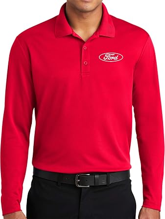 White Ford Oval Crest Chest Print Long Sleeve Polo Shirt