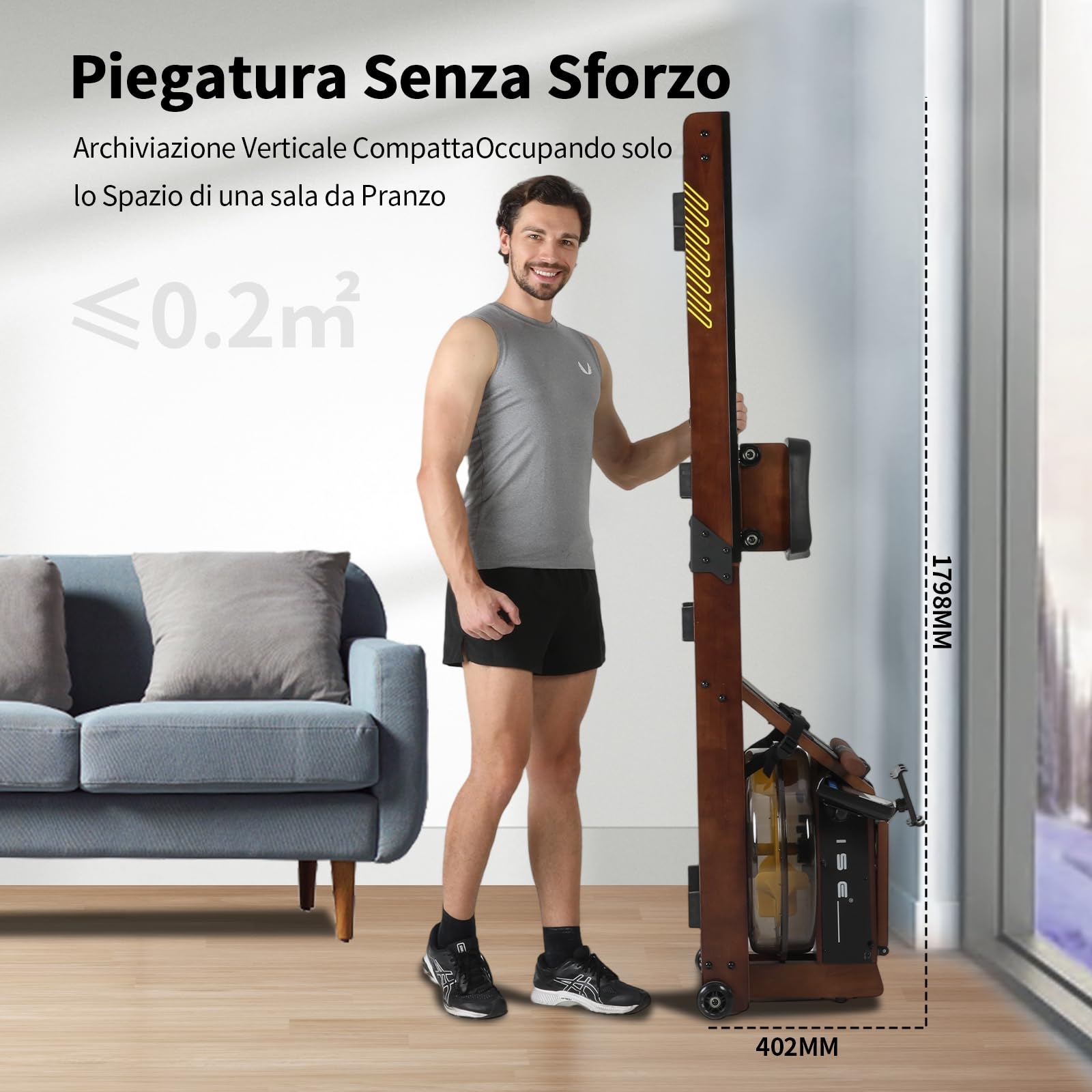 ISE Vogatore ad Acqua per Casa con APP, Vogatore Professionale da Casa con Resistenza all'Acqua Schermo LCD Supporto per Smartphone/Tablet