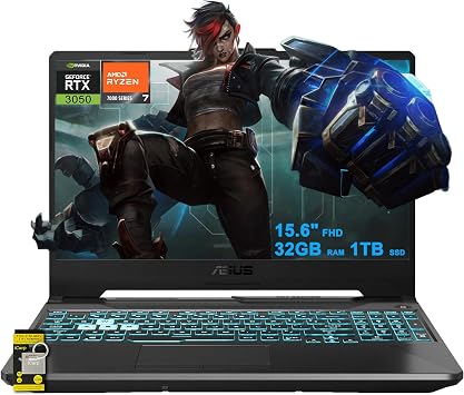 ASUS TUF Gaming A15 Laptop 15.6" FHD Anti-Glare 144Hz AMD Octa-core Ryzen 7 7435HS Beats i7-12700H 32GB RAM 1TB SSD GeForce RTX 3050 Backlit Type-C Fast Charge Win11 ICP Accessory