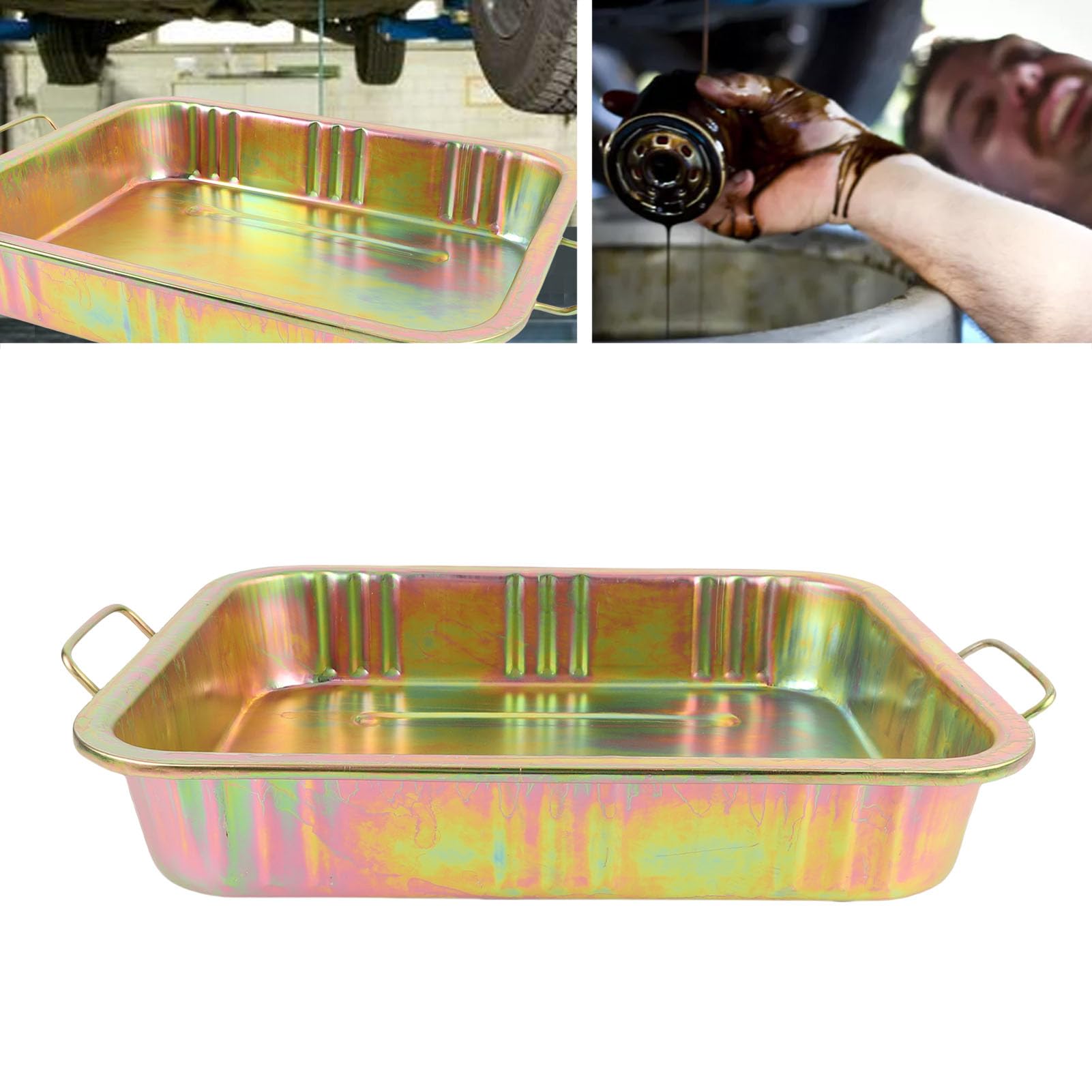 Bandeja de goteo de aceite de 13 litros 48,5 x 37,5 x 9 cm Bandeja de drenaje de aceite de hierro galvanizado y recipiente de recogida de líquidos Depósito anticorrosivo a prueba