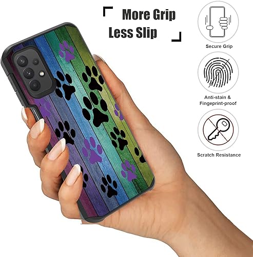Miniatura 6 de Funda para teléfono Galaxy A23 5G, diseño de tablero de madera rústica con estampado de patas de perro, resistente 2 en 1, de doble capa, híbrida de