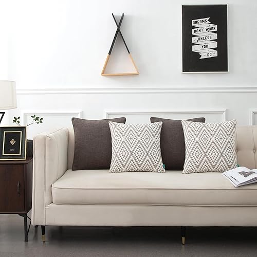 Miniatura 5 de Juego de 4 fundas de almohada de 20 x 20 pulgadas, fundas de cojín de lino suave, fundas cuadradas decorativas para sofá, sala de estar, color