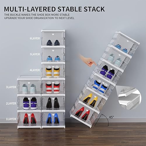 Miniatura 4 de TIDYAVE Cajas de zapatos apilables de plástico transparente, cajas organizadoras de almacenamiento de zapatos, fácil instalación, caja de zapatos
