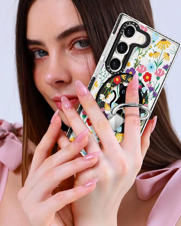 Toycamp for Samsung Galaxy S23 Plus Case - Compatible with Magsafe Clear Cute Design 360°Magnetic Ring Holder Stand Kickstand Cat Flower Girly Pretty Fashion Phone Covers for Women Teen by Toycamp - Used condition - Image 6