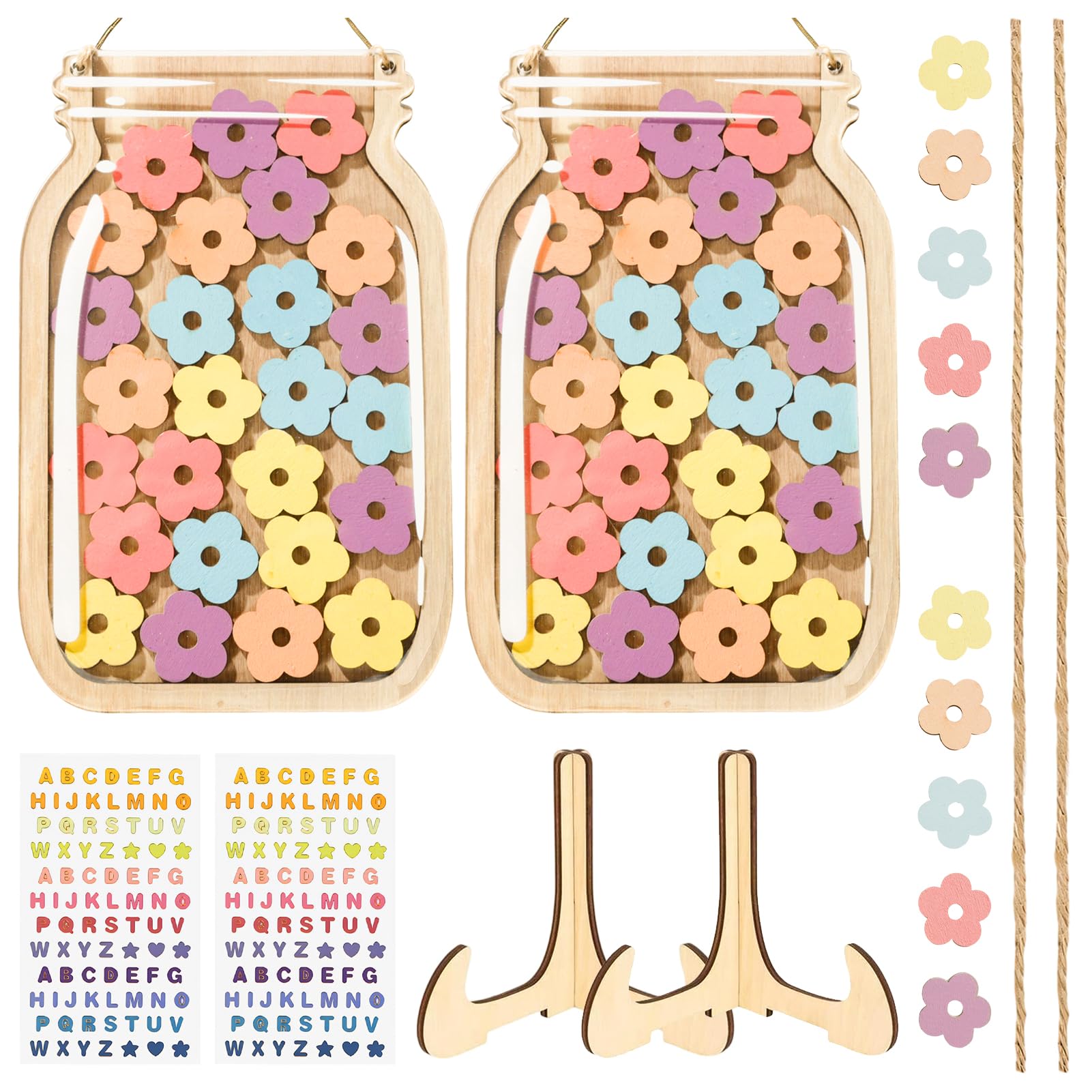 2 Sets Flower Reward Jar, 60Pcs Reward Jars for Children with Flowers, Good Behaviour Chart Reward Pot, Flower Jar Reward System for Home School Classroom Teacher Parent with Alphabet Stickers