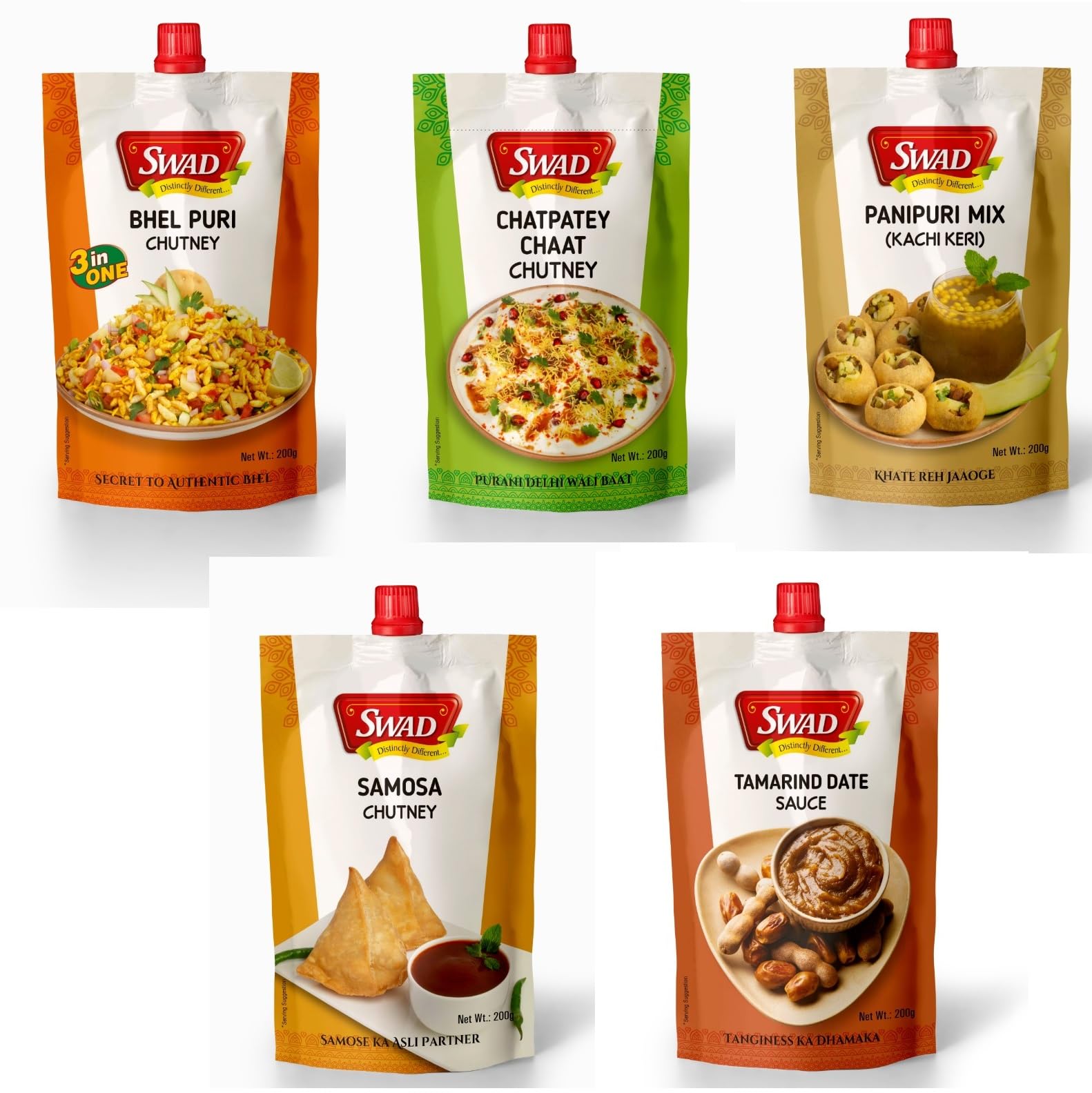 SWAD Chatpatey Chaat Chutney/ Tamarind & Date Sauce/ Pani Puri Instant Paste/ Samosa Kachori Chutney/ Bhel Puri Chutney - Combo Pack of 5 (Each 200 gm) (B0BY9B9H17) Amazon Price History, Amazon Price Tracker