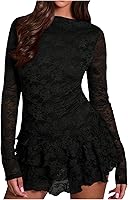 Verdusa Women's Floral Lace Long Sleeve Ruffle Mini Dress - Y2K Party Club Wedding Guest Outfit
