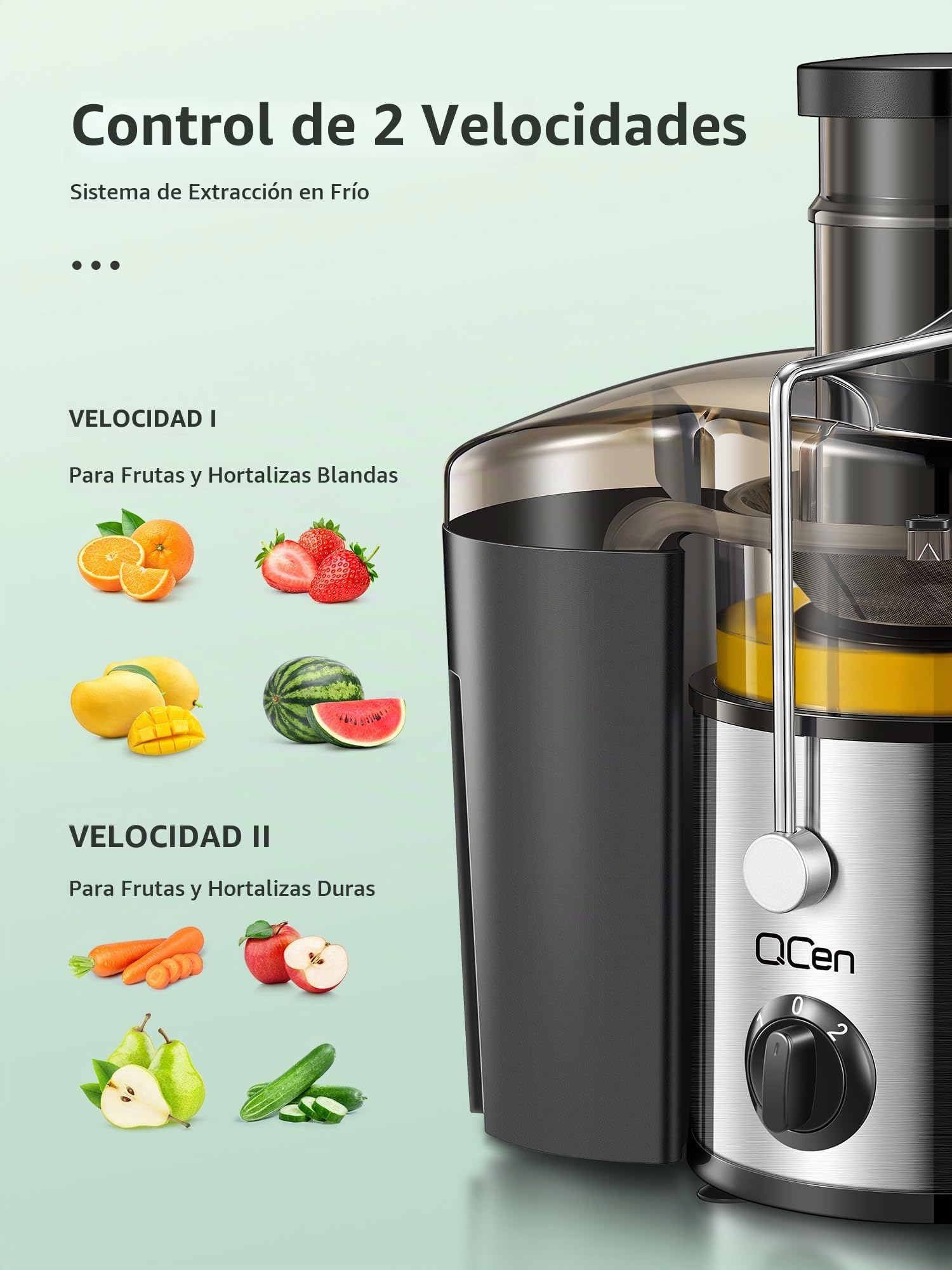 Extractor de Zumos Centrífugo de 500W con Boca Ancha de 3 Pulgadas, Fácil de Limpiar, Acero Inoxidable, Sin BPA, Ideal para Frutas y Verduras