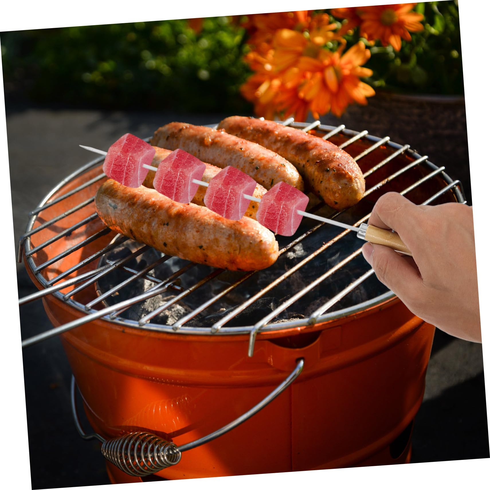 VICASKY 50pezzi Spiedini in Acciaio Inox Manico in Legno Lunghi e Larghi Per Grigliate Di Carne e Verdure Di Spiedini Riutilizzabili Per Barbecue