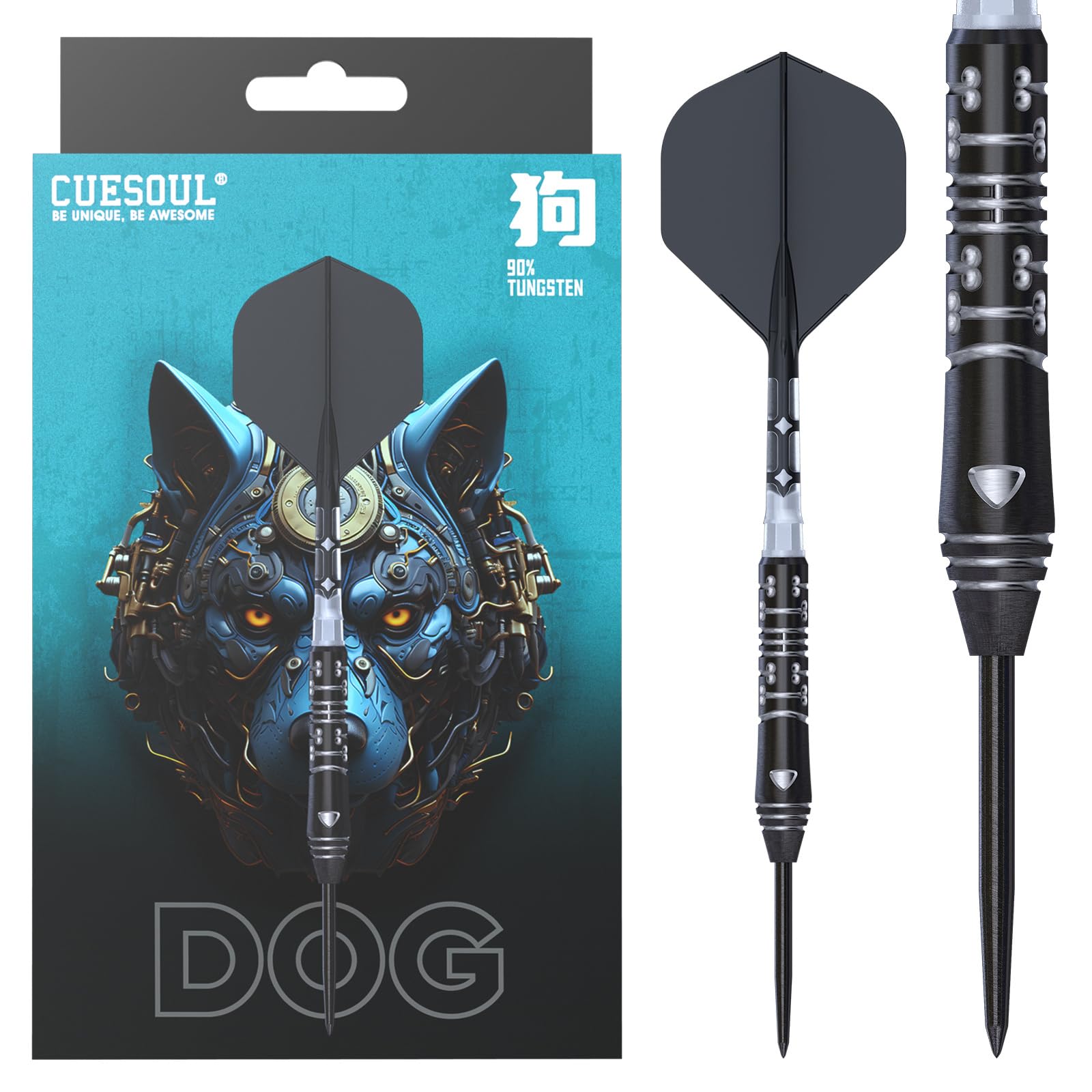 CUESOUL Chinese Zodiac DOG 22g Steel Tip 90% Tungsten Dart Set with Titanium Coated and Integrated ROST T19 Flight — image 1