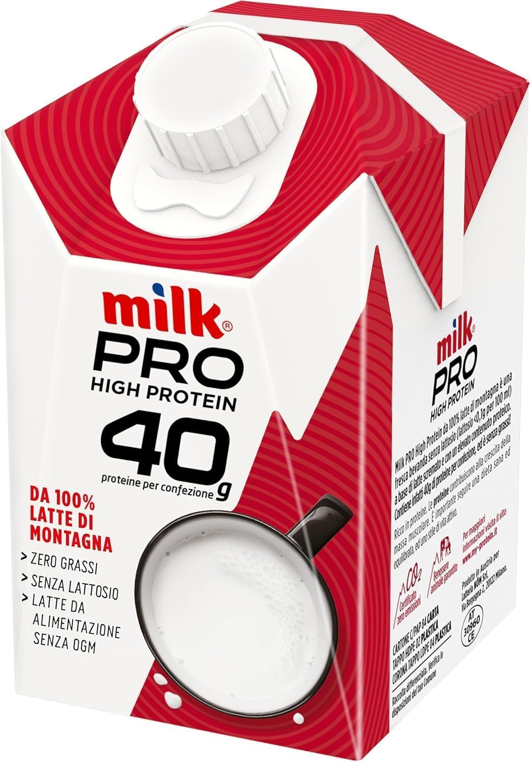 12 Milk Pro Protein Drink 40g di Proteine 12 Pezzi da 500ml Latte di Montagna, Senza Grassi, Senza Lattosio
