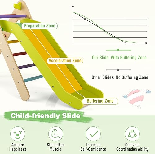 Miniatura 5 de HONEY JOY Escaladora triangular con rampa, escalera triangular para niños para guardería, gimnasio y parque infantil, juguetes de escalada