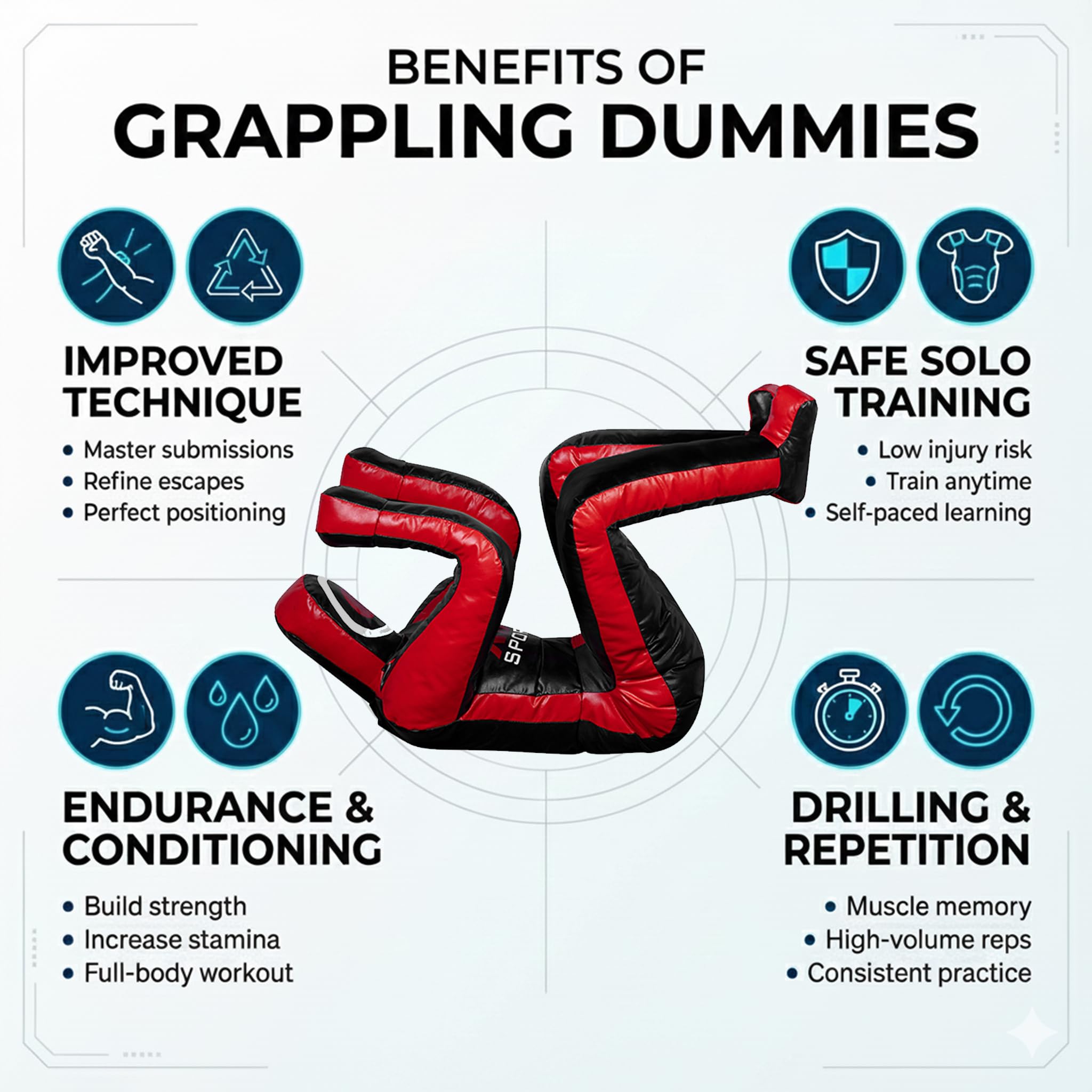 RTX MMA Grappling Dummy Judo Punching Bag Wrestling Defensive Position Brazilian Jiu Jitsu Submission Self Defense Training | Tissu vinyle - 180 cm | Non rempli
