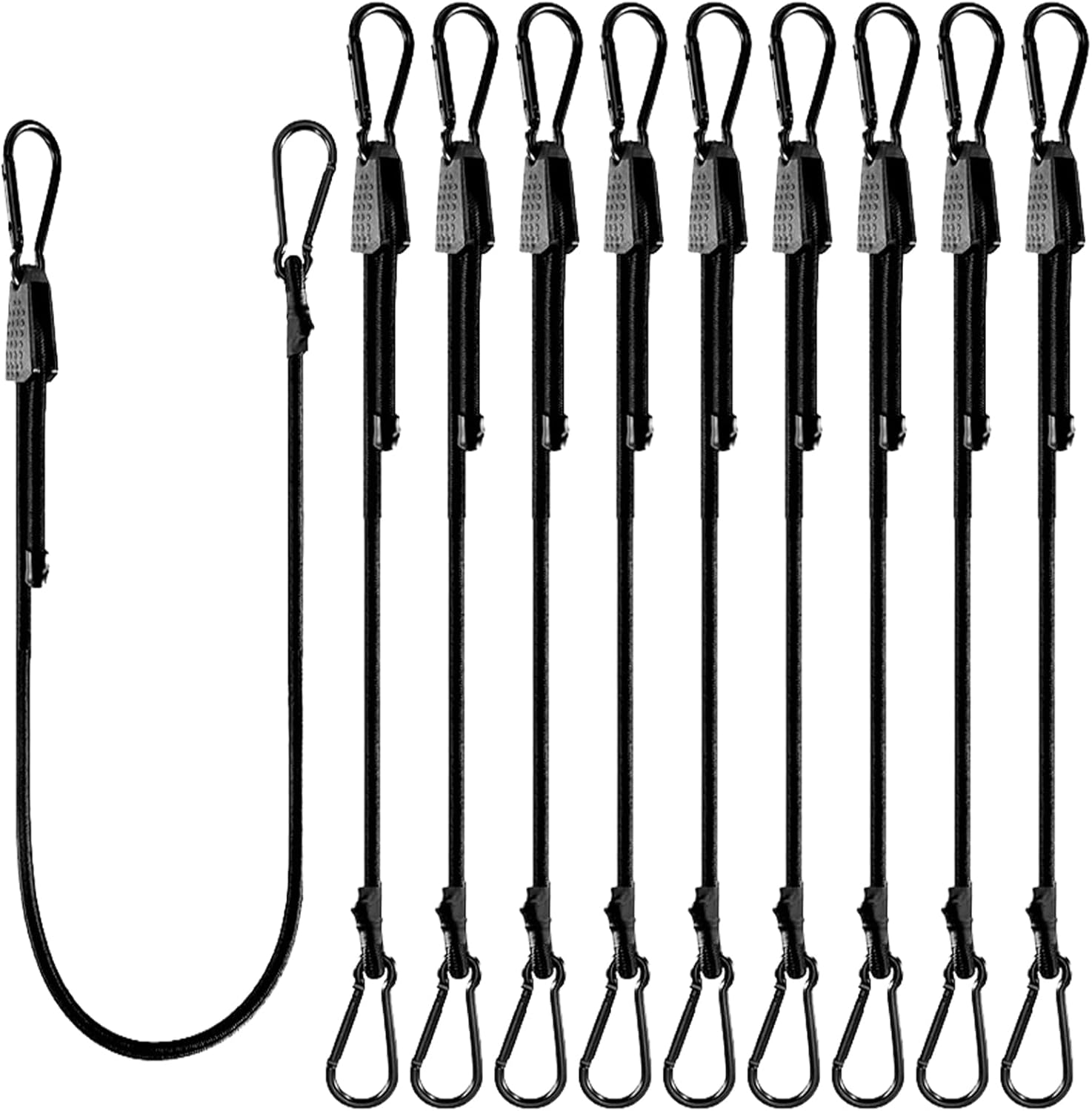 QTLCOHD 10 Pcs 48 Inch Adjustable Bungee Cords with Carabiner Hooks, Heavy Duty Outdoor Black Bungee Straps with UV-Resistance & Strong Elasticity for Cargo, Bike Rack, Luggage, Carts, Truck, etc