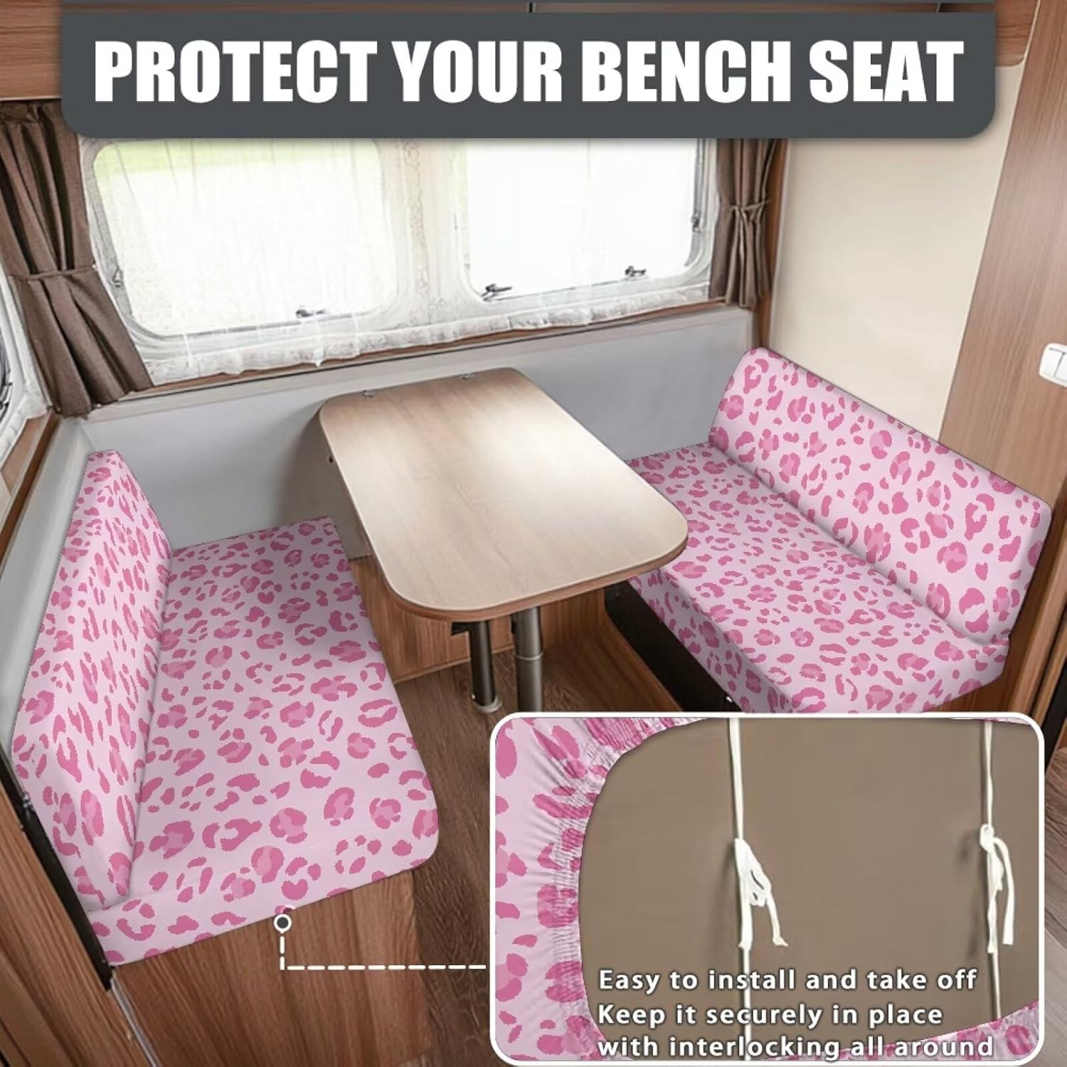 GULANGYU RV Dinette Cushions Covers- Pink Leopard Print RV Stretch Sofa Seat Slipcovers -Washable Loveseat Sofa Furniture Protector for RV Camper Car Bench