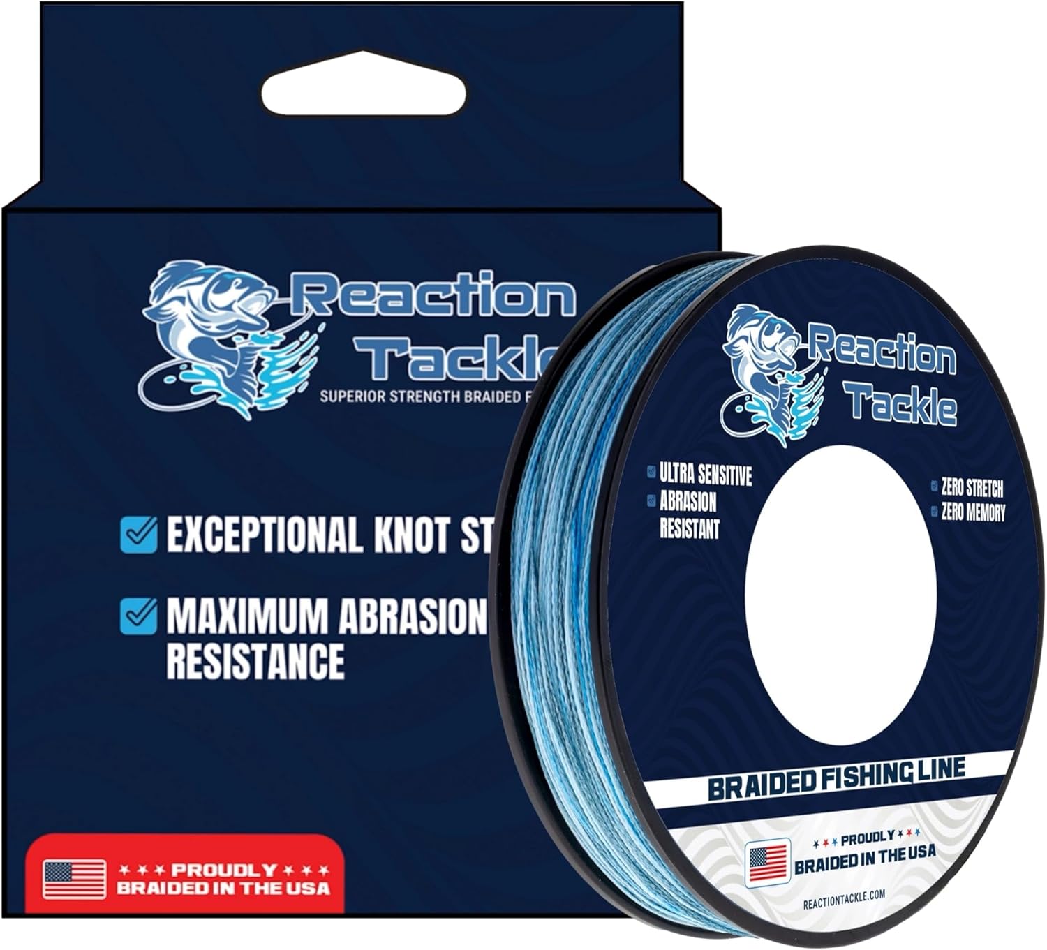 Reaction Tackle Braided in The USA Fishing Line - 4X/5X/8X Available- Versatile for Freshwater or Saltwater