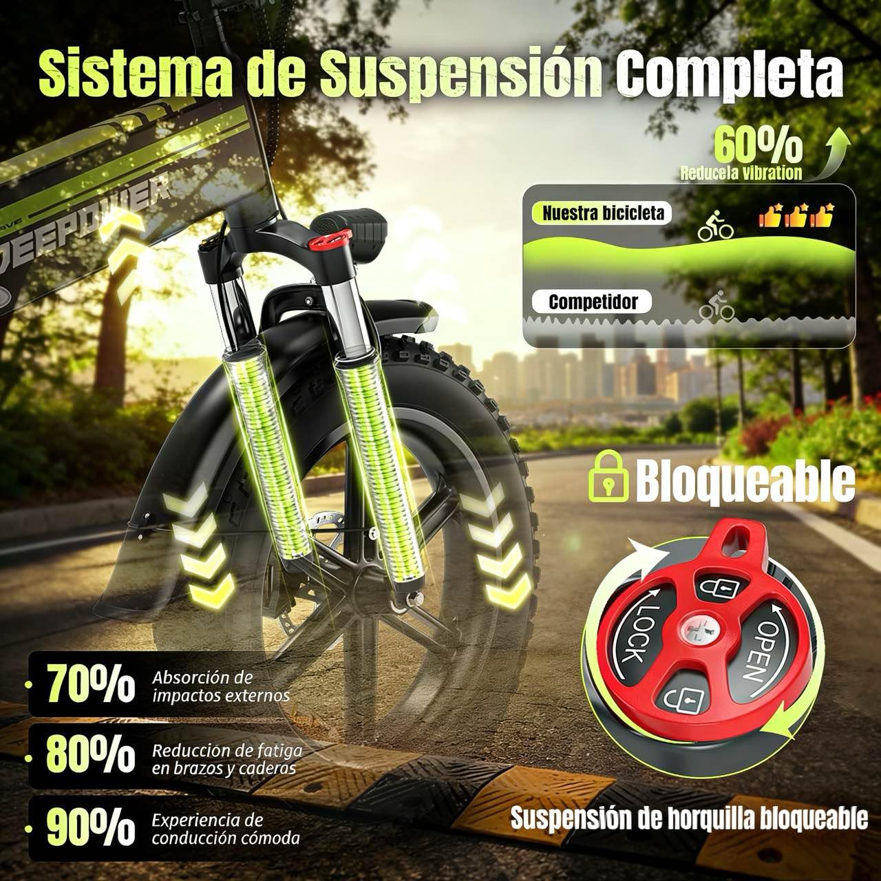 DEEPOWER Bicicleta Eléctrica Plegable, Neumáticos Gruesos 20''×4.0, Batería de Litio Extraíble 48V 25Ah, Autonomía 110 km, Motor de Alto Rendimiento, Velocidades, Suspensión Completa y Frenos