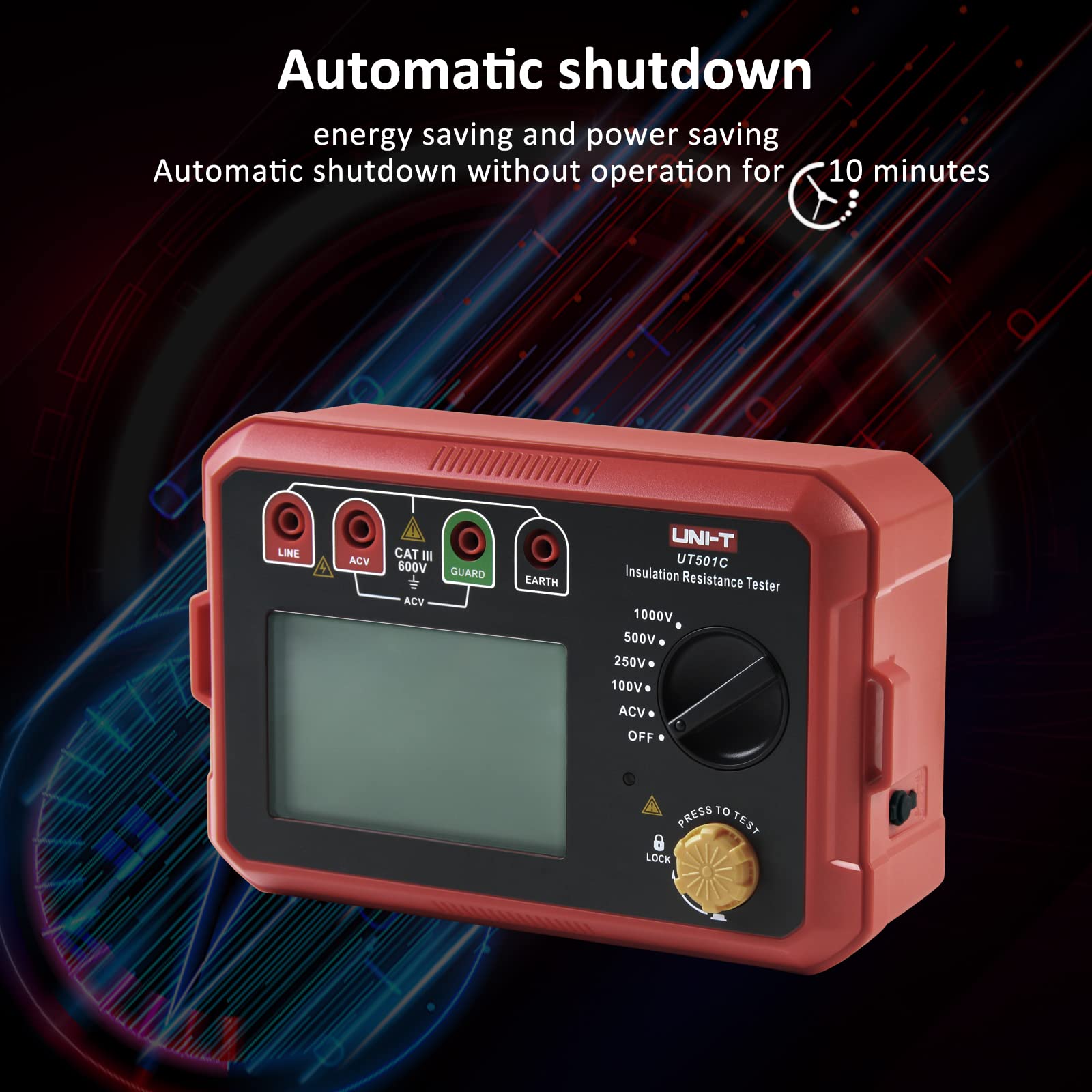 UNI-T UT501C Testeur de Résistance d'Isolation 1000V 5GΩ, Mégohmmètre Numérique Testeur d'Isolation Gamme Automatique avec Rétroéclairage