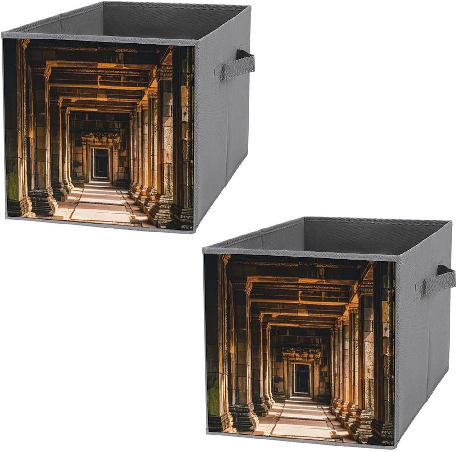 Angkor Thom Foldable Storage Box with Handles, Durable Oxford Storage Cubes, 2PCS Collapsible Closet Organizer for Home, Shelf, Office, Travel