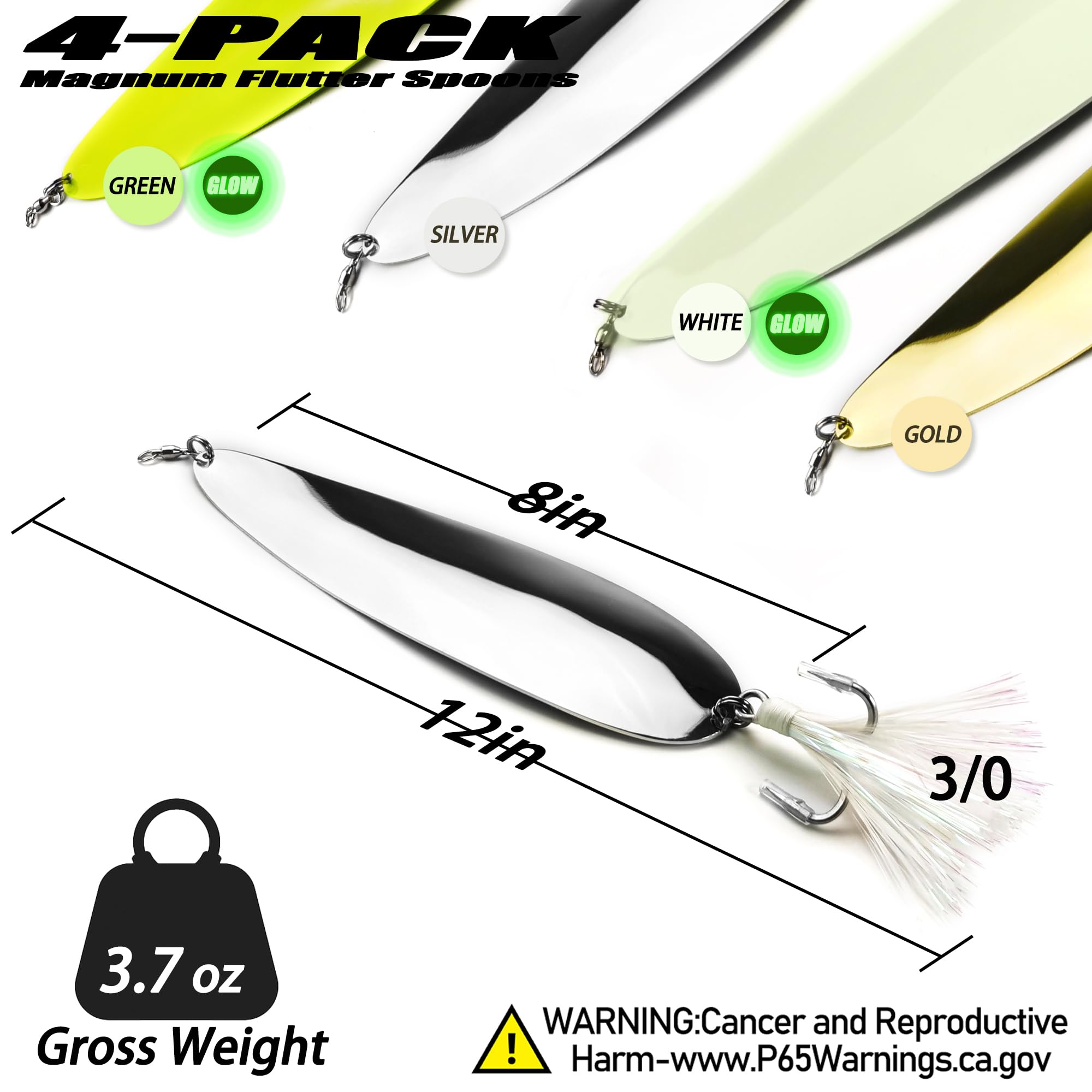 Angellöffel, 20,3 cm, 22,9 cm, Magnum Flatterlöffel, Gießlöffel, Salzwasser, Süßwasser, Shad-Löffel, Jigging Shad Löffel, harter Angelköder für gestreiften Barsch, Forelle, Crappie, Lachs