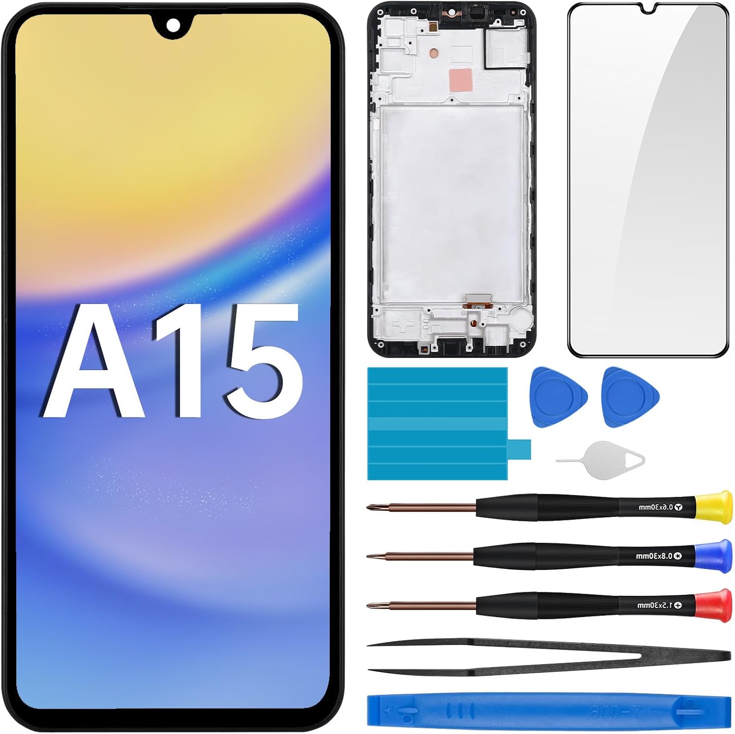 for Samsung Galaxy A15 AMOLED Screen Replacement with Frame OLED Display Touch Digitizer Full Assembly Fix Glass with Repair Tools Kit SM-A155F (A155F A156U)