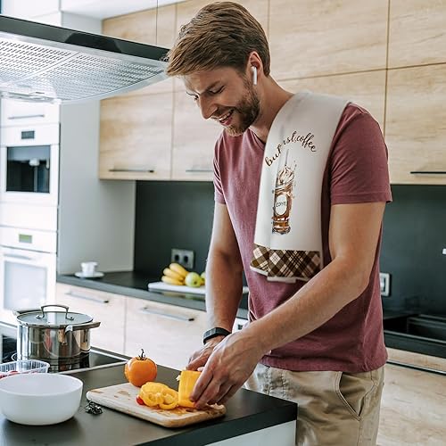 Miniatura 5 de Ferraycle 4 paños de cocina para café, cocina, toallas de mano absorbentes de 24 x 16 pulgadas, para amantes de la cafetería, trapos decorativos