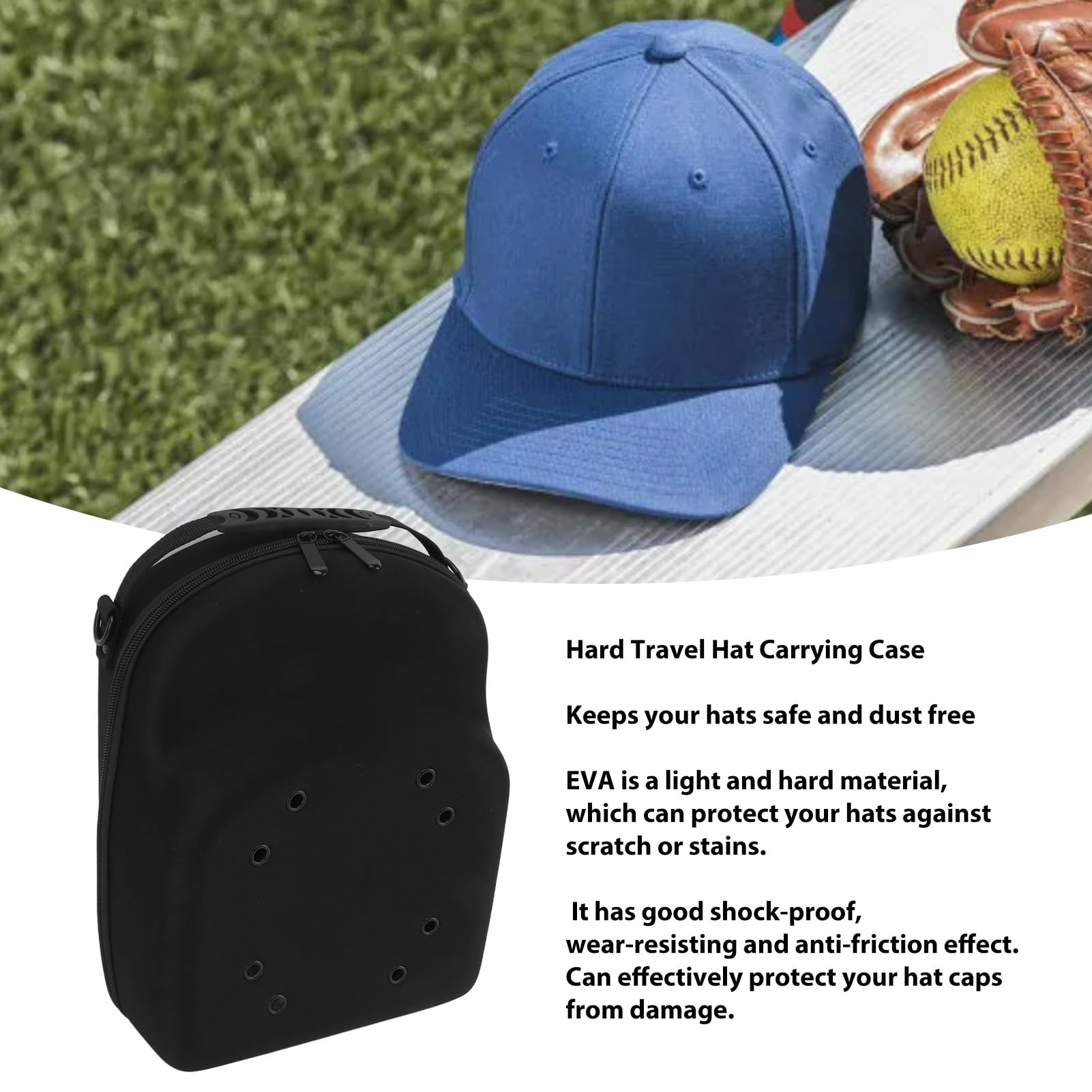 Walfront EVA – AntiCrush Hat Carrier, Travel Case with Shoulder Strap for Baseball, Option