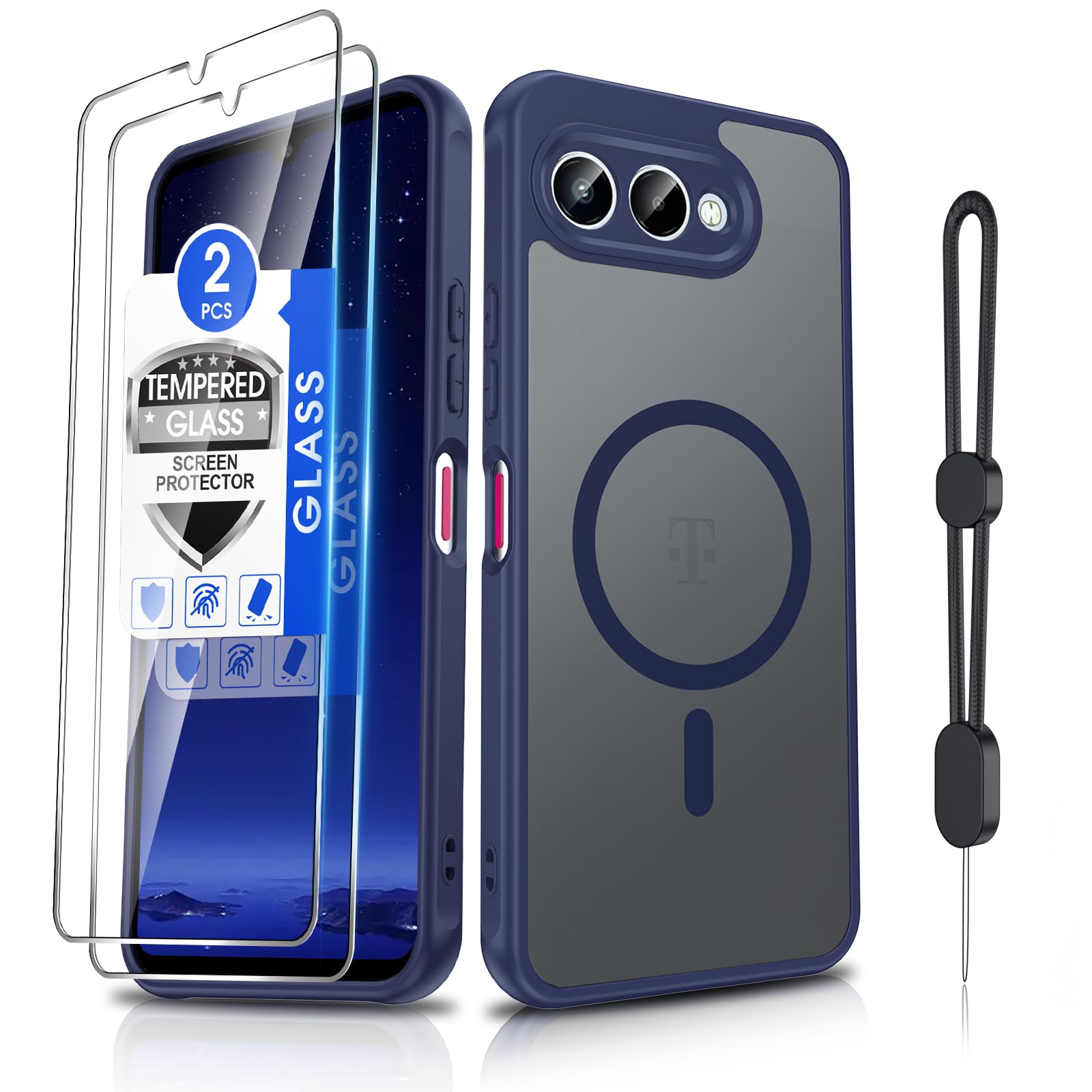 Dizn Compatible for T-Mobile Revvl 8 Case,[Not Fit Revvl 8 Pro] Compatible with MagSafe,with Tempered Glass Screen Protector, Matte Translucent &amp; Military-Grade Magnetic Protective for Revvl8, Blue