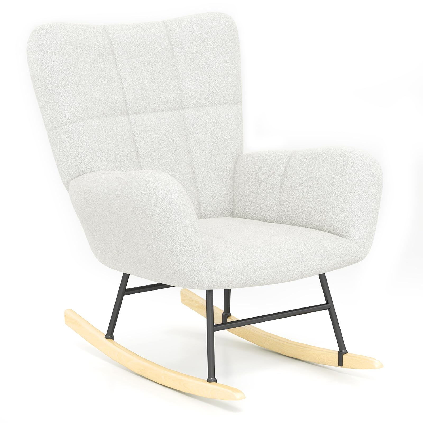 ANYVOYAGE 【Ergonomic Rocking Chair】- Sturdy Iron Frame & Soft Teddy Fabric, 150kg Weight Capacity, Modern Rocker for Living Room, Bedroom & Nursery