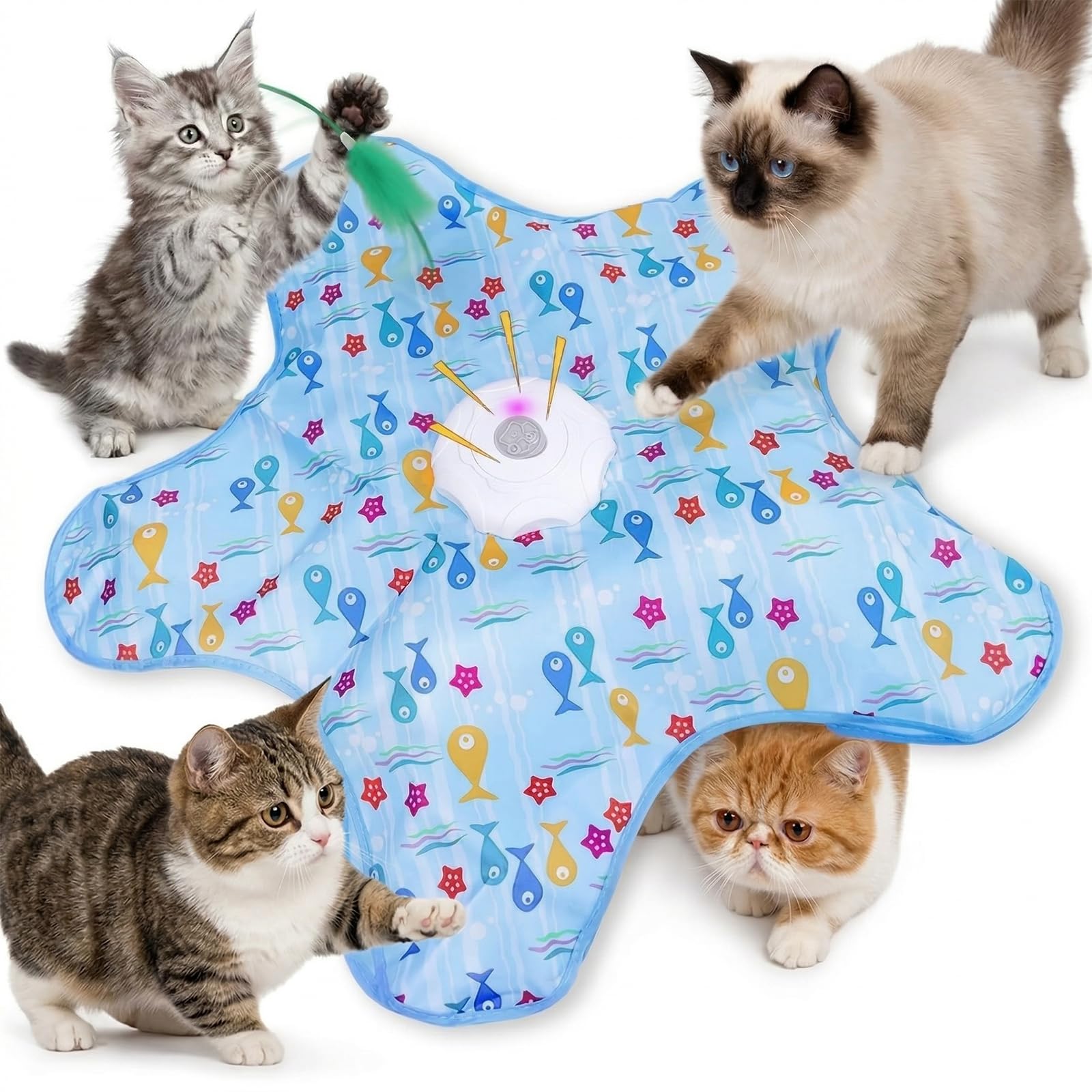 Interaktives Katzenspielzeug Selbstbeschäftigung, Katzenspielzeug Elektrisch mit Versteckspiel, Beweglicher Feder Quietschender Maus, Intelligentes interaktives Katzenspielzeug USB Wiederaufladbar