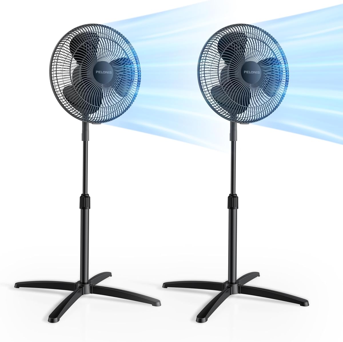 PELONIS 16‘’ Pedestal Stand Up Oscillating Fan with 3 Speeds Settings Ultra Quiet Adjustable Heights for Bedroom, Living Room, Home and Office 2 Packs Black