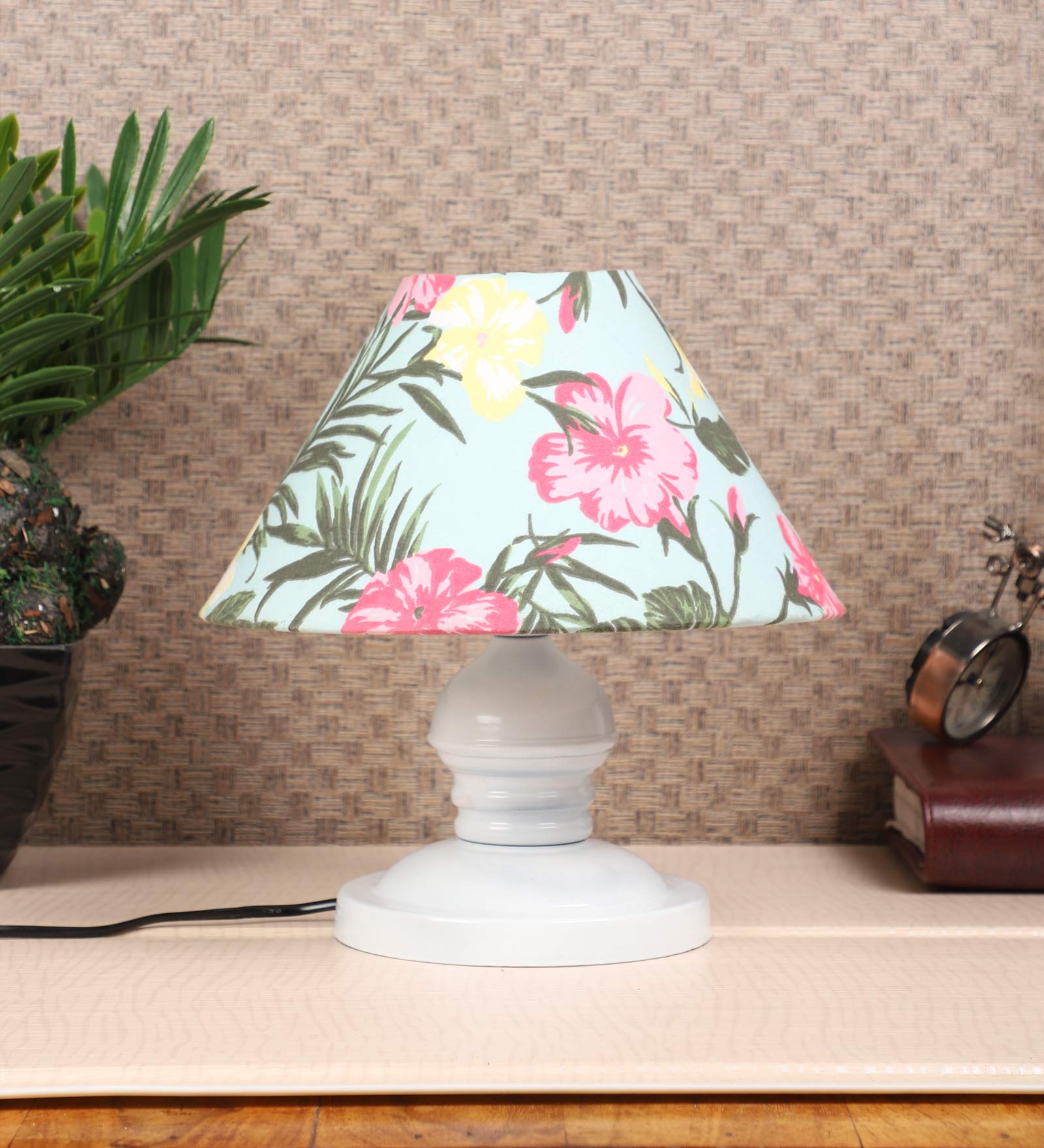 tu casa Table Lamps White Metal Base with Multi Floral Cotton (Floral Print) Shades for Home Décor, Bedrooms, Living Room, Gifting, Diwali Decoration, Dining Space, Study Room, Restaurants (H-10)-image-5