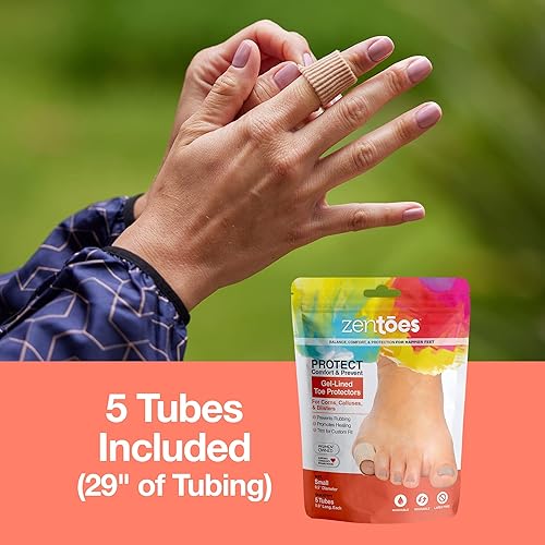 Miniatura 2 de ZenToes Tubos para los dedos de los pies, protectores de funda de tela con forro de gel, juego de 5 manguitos de tubo, 29 pulgadas, tubo forrado de
