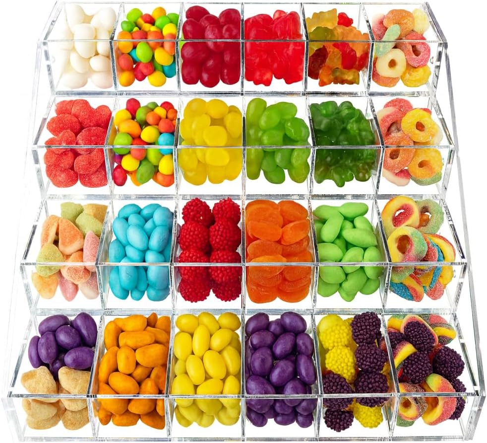 CuteBox Company Clear Acrylic 4 Tier 24 Bin Organizer (16" x 15.5" x 9.5") for Retail, Merchandise, Display, Jewelry, Repair Parts, Beads, Trinkets, Tchotchkes, Storage, Organization