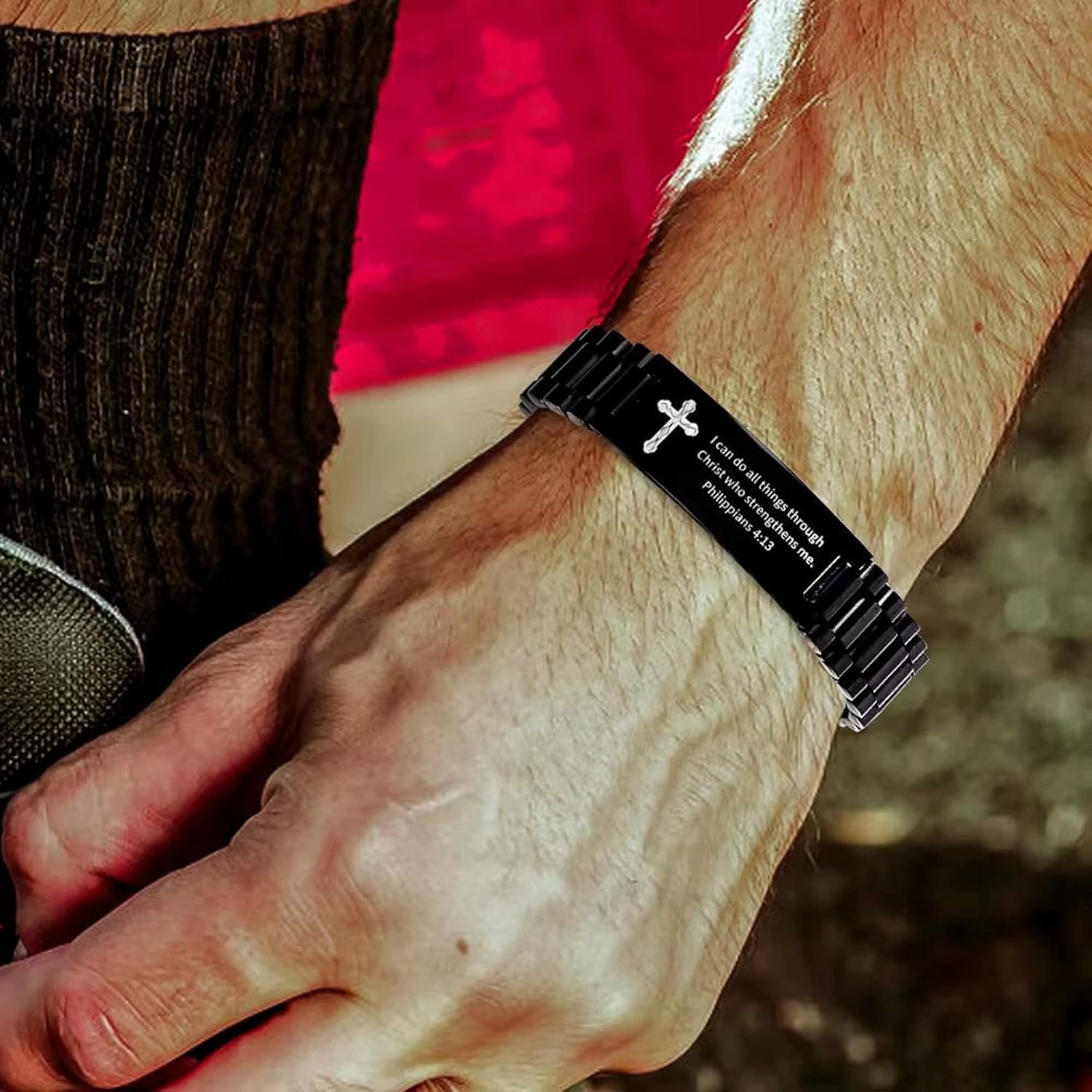 Religious Quote Faith Christian Bible Verse Bracelet, Stainless Steel Jesus Cross Encouragement Bracelet, Inspirational Wristband for Men - Image 5