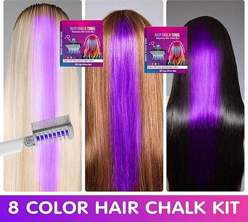 Miniatura 3 de Festive Fun - Peines de tiza para el cabello, peine temporal de tiza para el cabello, 810 colores, lavable, juego de tizas para el cabello, tinte