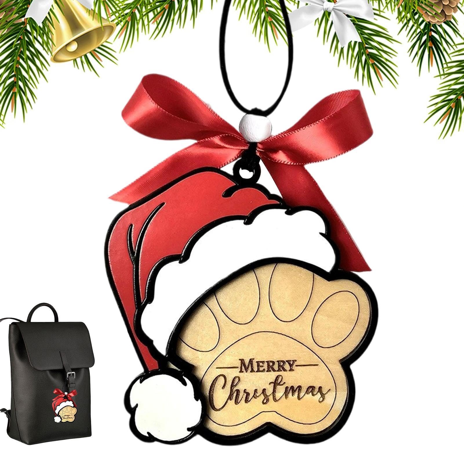 ZHUMCCY Adorno de madera para árbol de Navidad, diseño de pata de perro, colgante decorativo de Navidad, adornos colgantes para árbol de Navidad, decoración de sombrero de Navidad para árboles