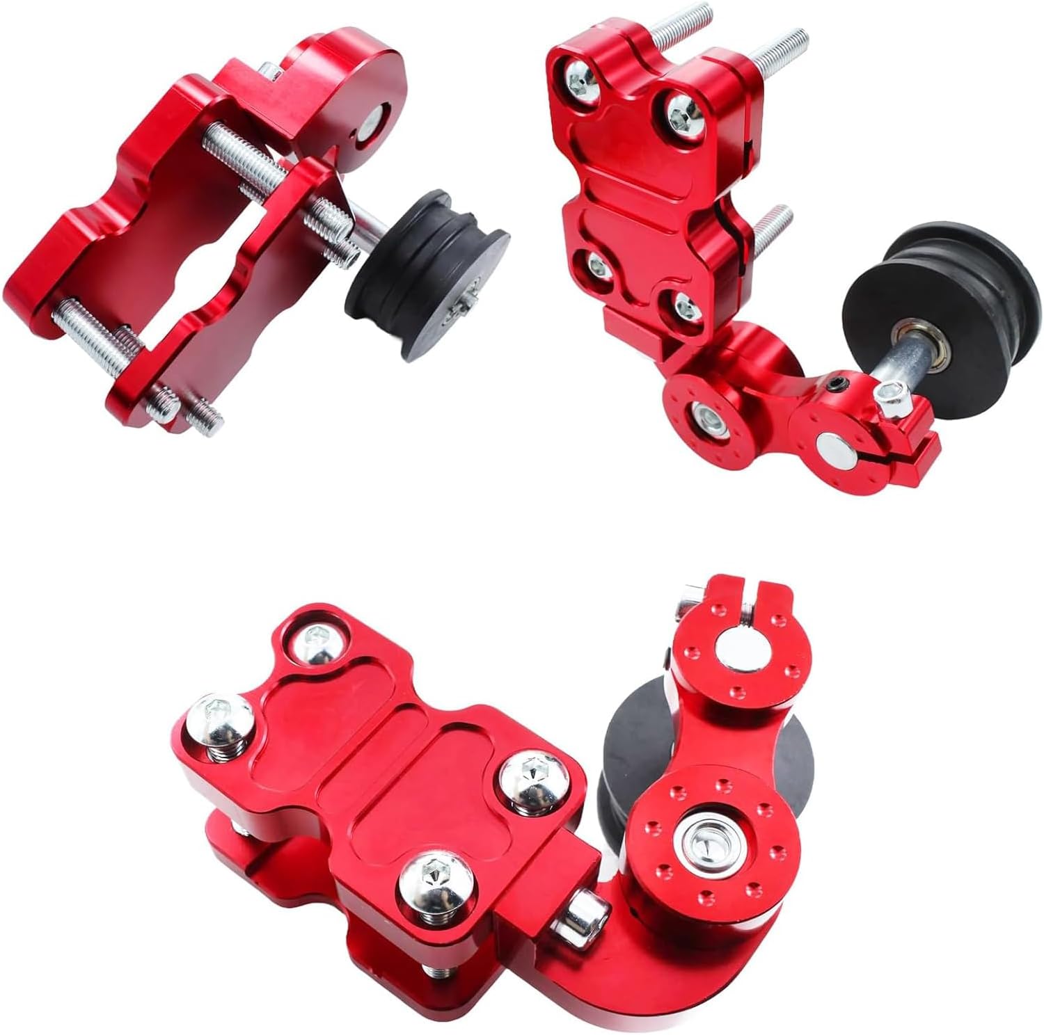 Universal Motorcycle CNC Chain Adjuster Tensioner Modified Accessories Regulator Alloy New Automatic Wheel Roller Tools For Motorbike Motocross Chopper ATV Dirt Bike (Red)