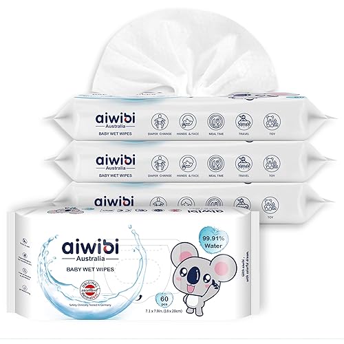 AIWIBI Toallitas húmedas 99.91% de agua purificada, hipoalergénicas para pieles sensibles, sin perfume, sin fragancia, toallitas húmedas esenciales