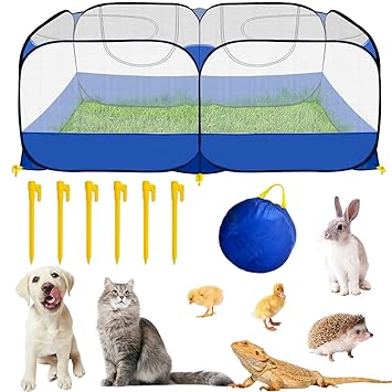 GABraden Portable Small Animals Playpen Chicken Run coop,Chicken Pen for Small Animals Outdoor Pet Enclosure (Blue)